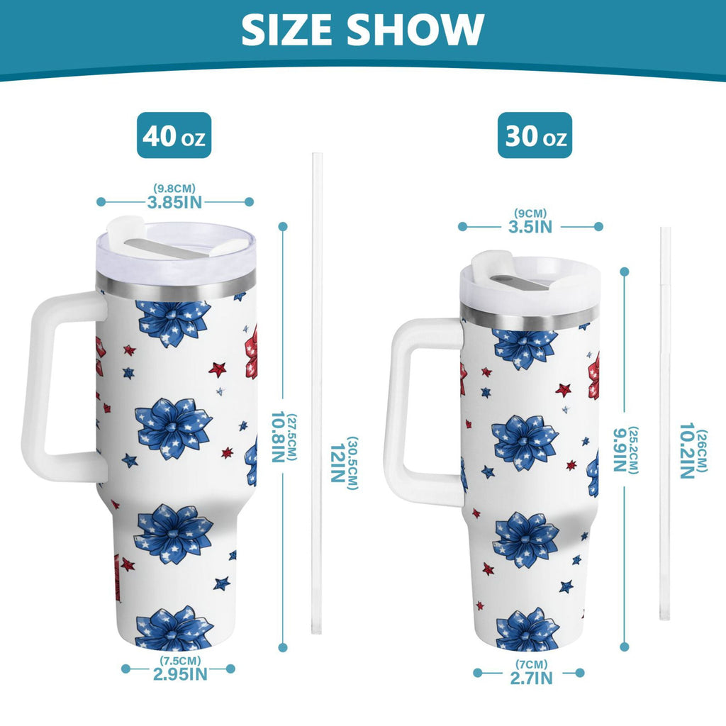 40 oz Insulated Stainless Steel Tumbler Double Wall Stainless Steel Tumbler with 2-Way Drinking Stars and Stripes Puttern Flower M521R