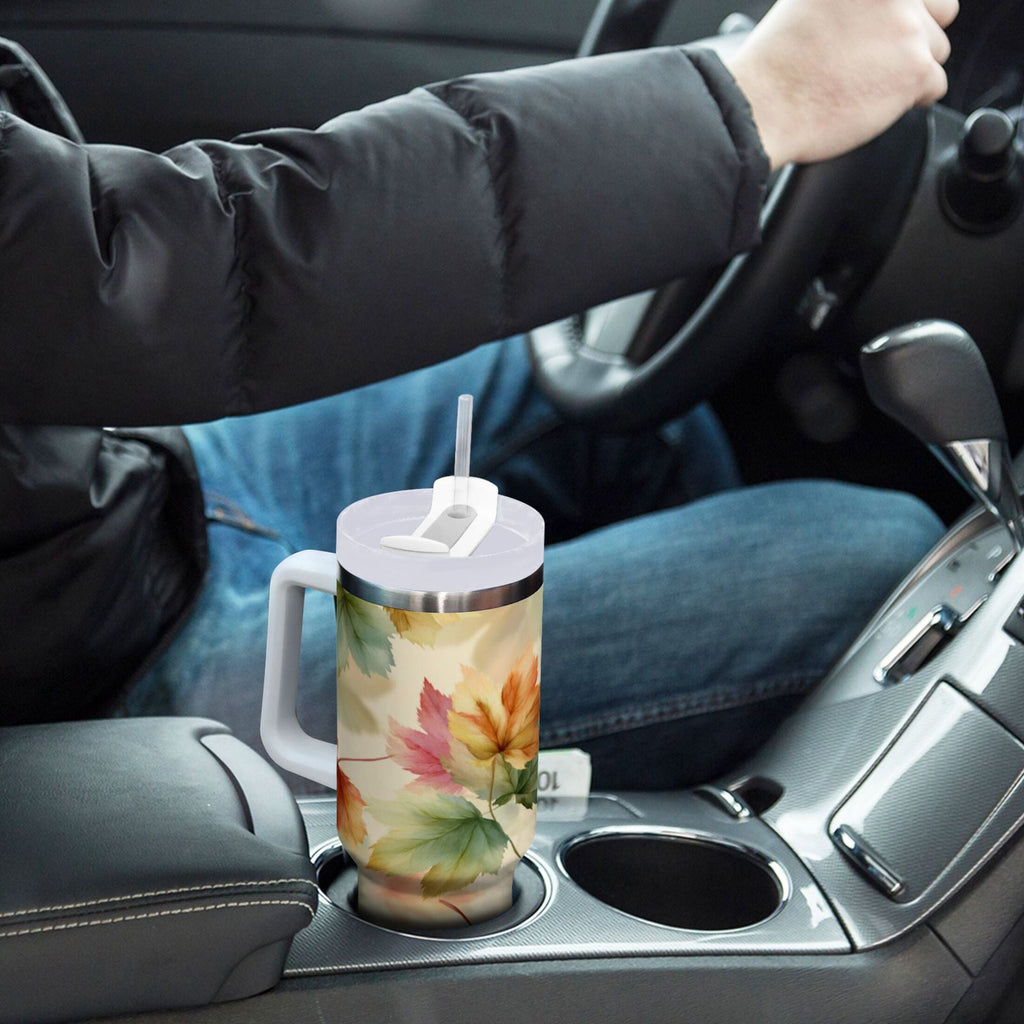 40 oz Insulated Stainless Steel Tumbler Double Wall Stainless Steel Tumbler with 2-Way Drinking Watercolor Maple Leaves Pattern M513M