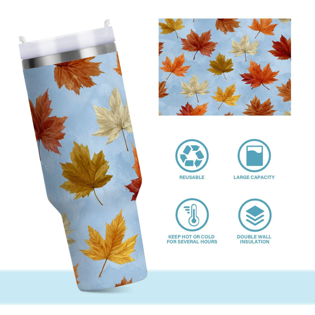 30 oz Insulated Stainless Steel Tumbler Double Wall Stainless Steel Tumbler with 2-Way Drinking Autumn Maple Leaves M641D