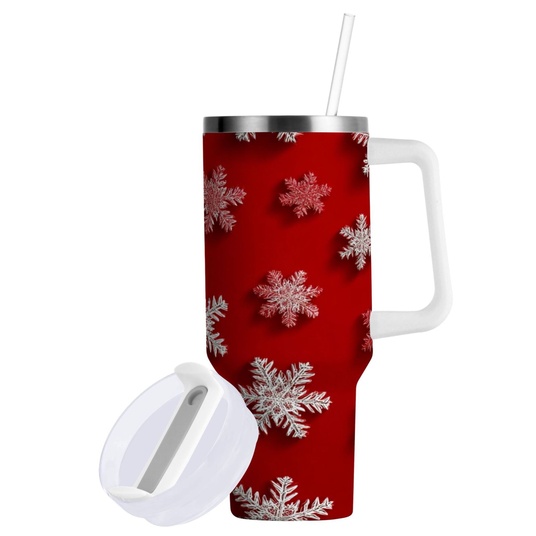 30 oz Insulated Stainless Steel Tumbler Double Wall Stainless Steel Tumbler with 2-Way Drinking Red and White Snowflakes M554W