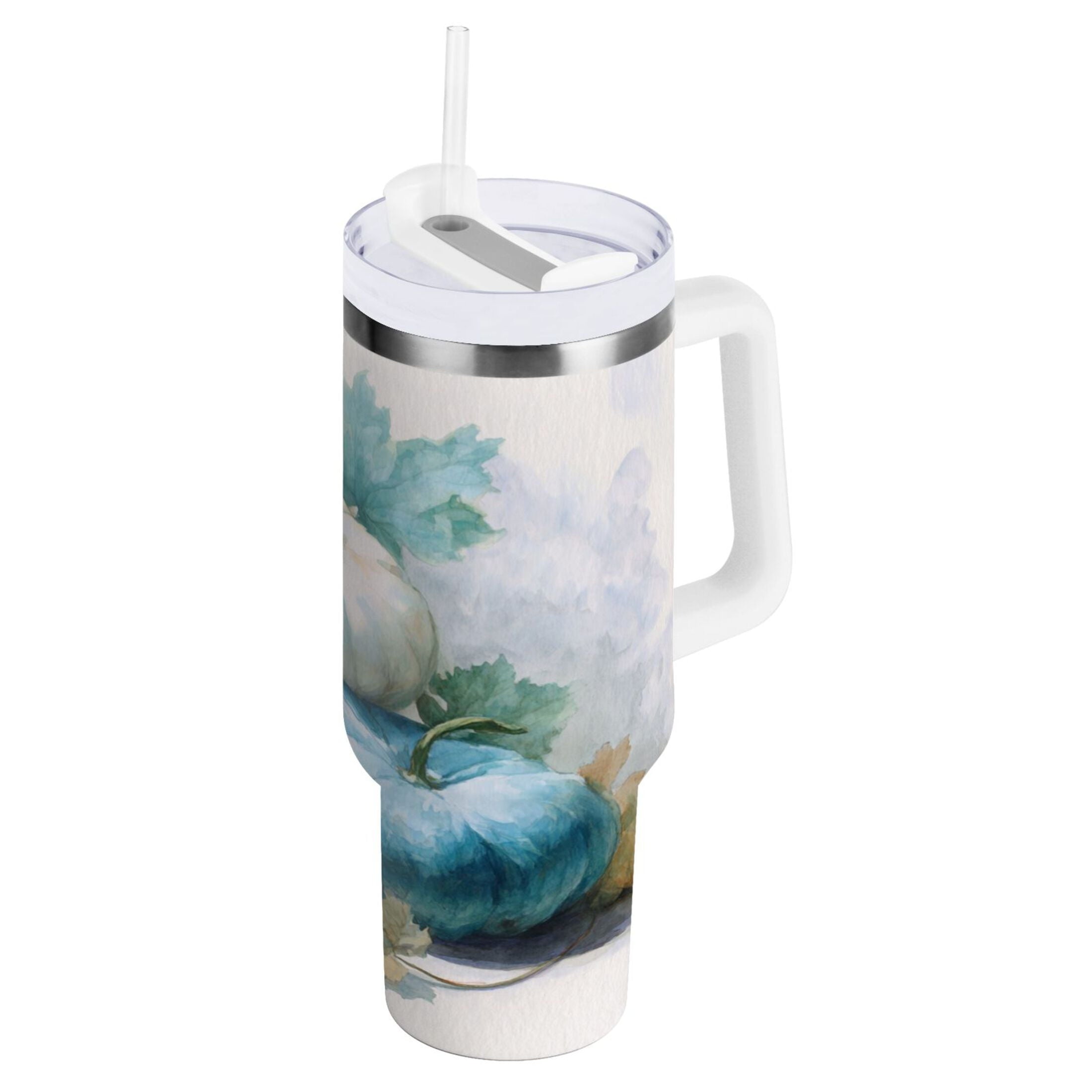 40 oz Insulated Stainless Steel Tumbler Double Wall Stainless Steel Tumbler with 2-Way Drinking Watercolor Pumpkins and Leaves M447P