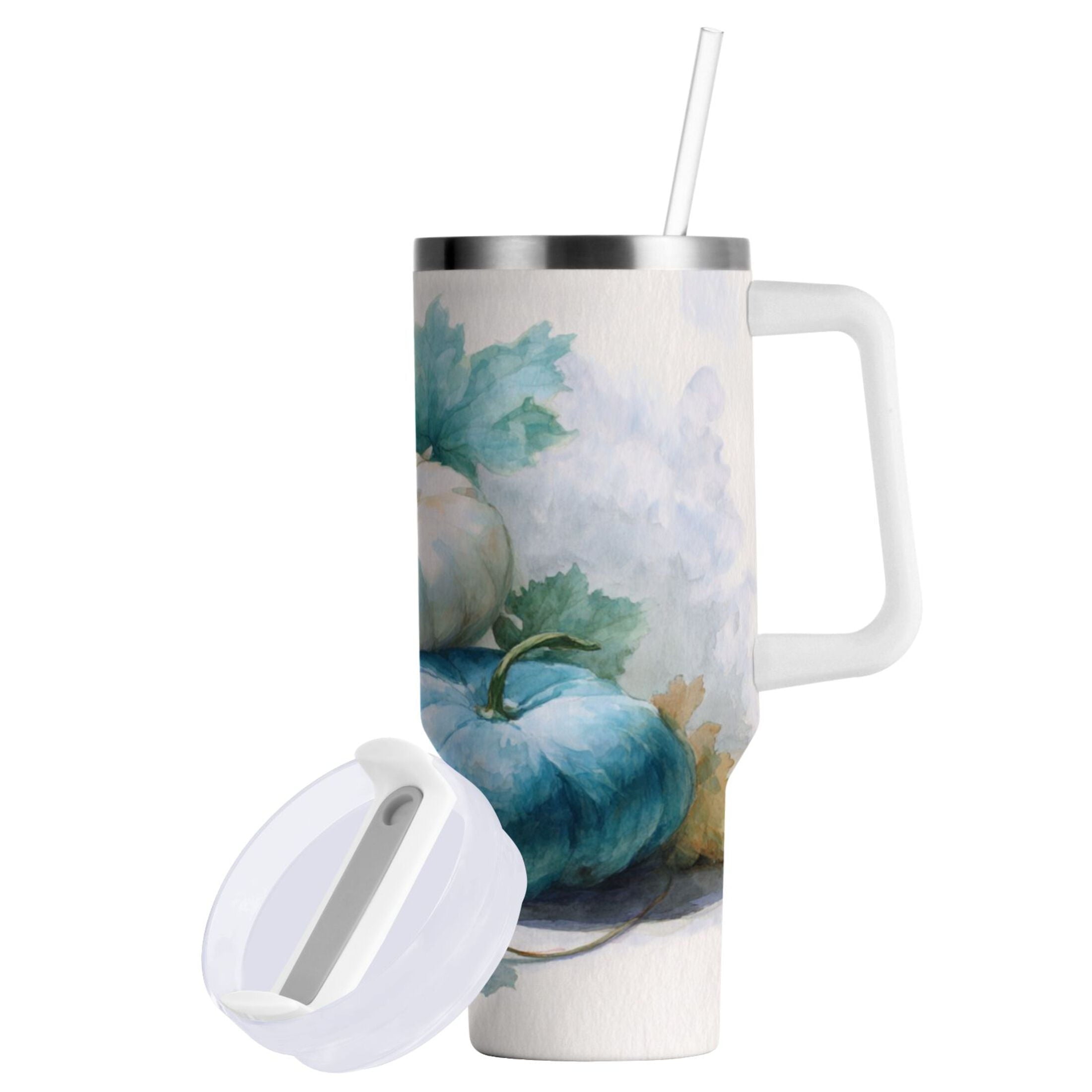 40 oz Insulated Stainless Steel Tumbler Double Wall Stainless Steel Tumbler with 2-Way Drinking Watercolor Pumpkins and Leaves M447P