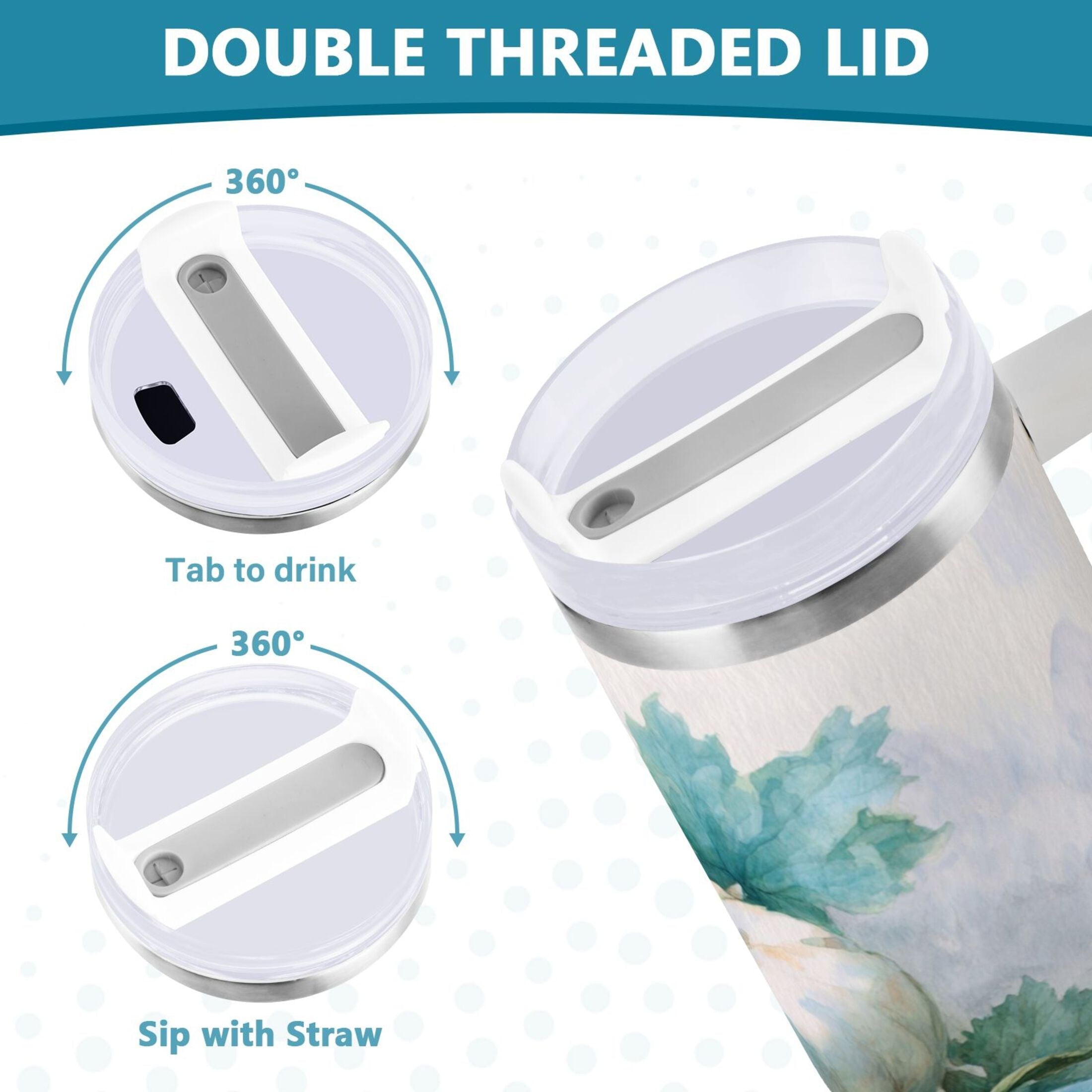 40 oz Insulated Stainless Steel Tumbler Double Wall Stainless Steel Tumbler with 2-Way Drinking Watercolor Pumpkins and Leaves M447P