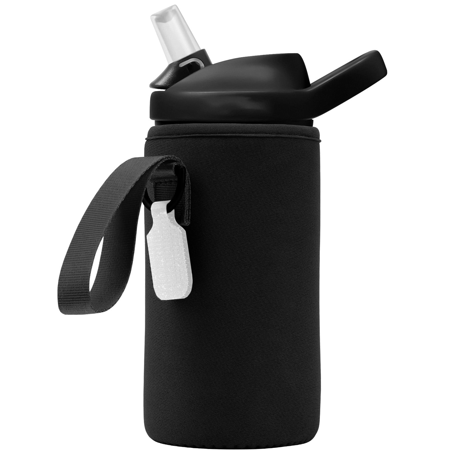 Linkidea Water Bottle Sleeve Compatible with CamelBak Eddy+ Tritan 14oz, Steel 12oz Kids Bottle, Waterbottle Holder Bag with Name Tag, Black M386Q