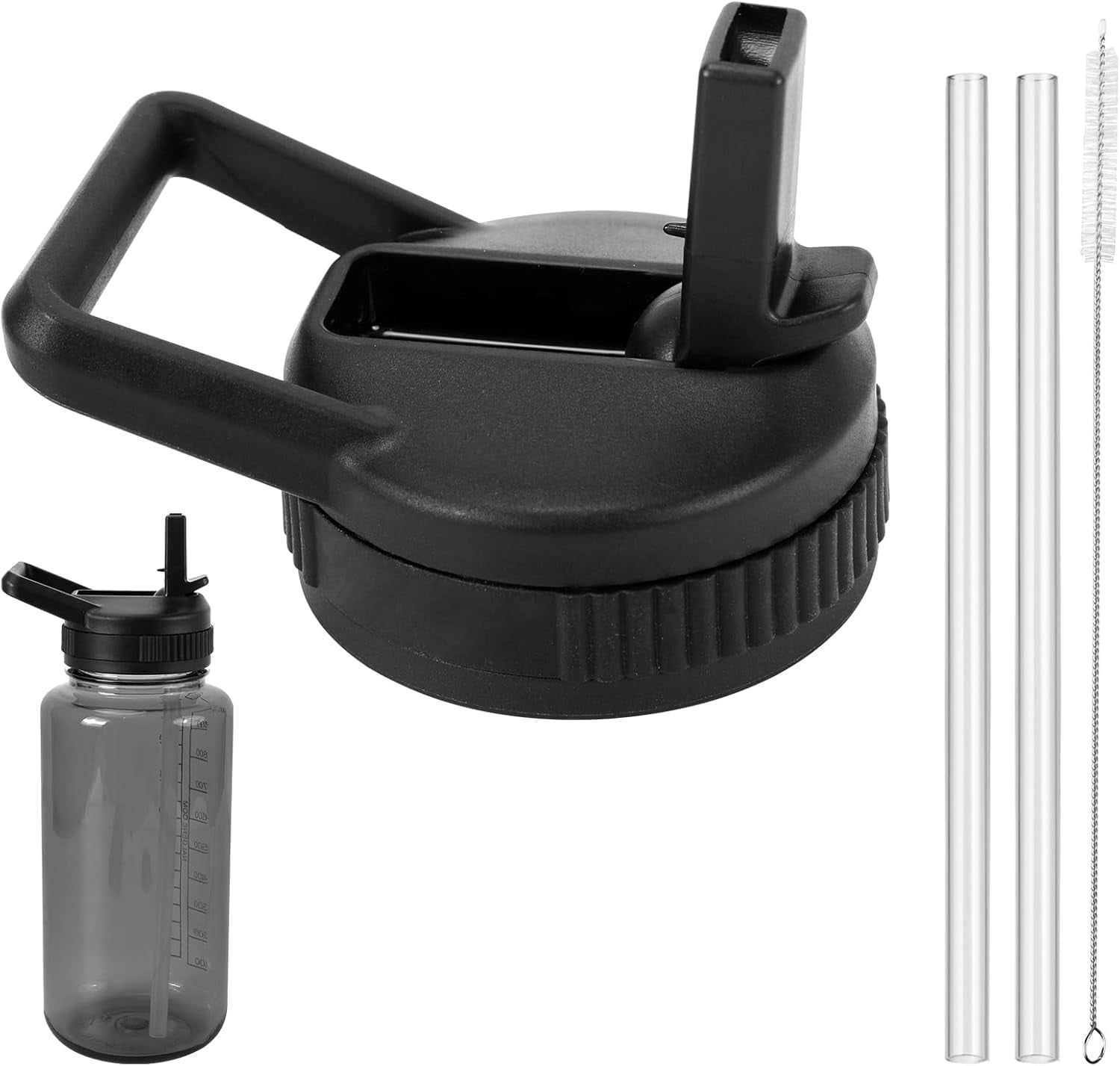 Straw Lid Compatible with Nalgene Water Bottles 32 OZ, BPA-Free Straws Lid with Handle for Nalgene Wide Mouth, Replacement Bottle Cap Accessories with 2 Straws and 1 Straw Brush M230D