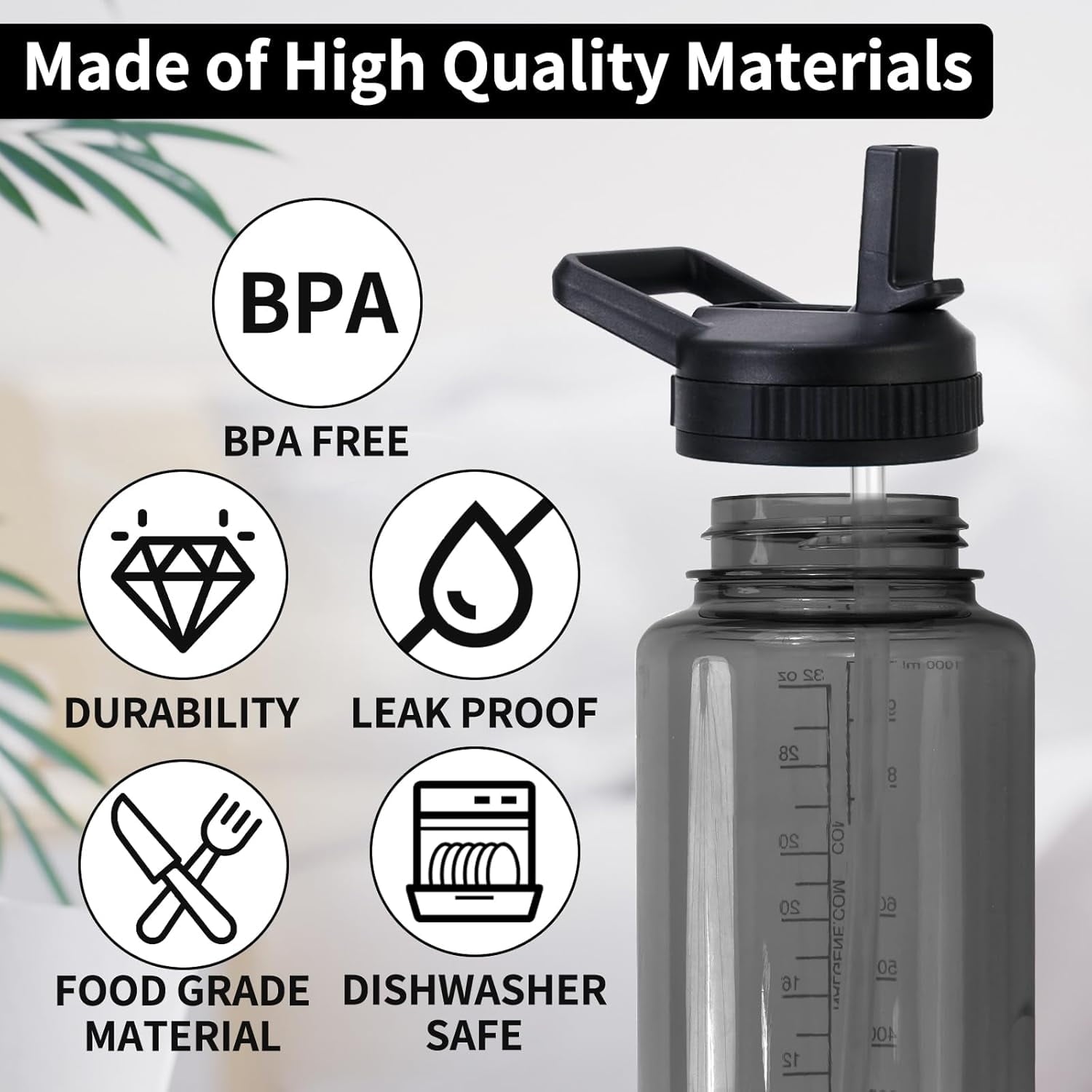 Straw Lid Compatible with Nalgene Water Bottles 32 OZ, BPA-Free Straws Lid with Handle for Nalgene Wide Mouth, Replacement Bottle Cap Accessories with 2 Straws and 1 Straw Brush M230D