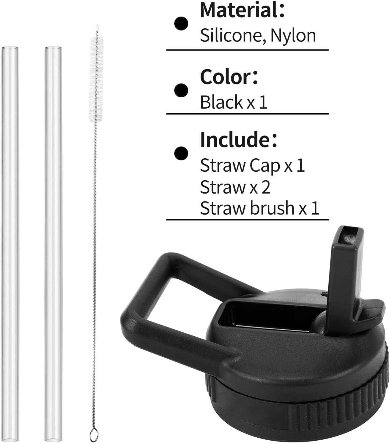 Straw Lid Compatible with Nalgene Water Bottles 32 OZ, BPA-Free Straws Lid with Handle for Nalgene Wide Mouth, Replacement Bottle Cap Accessories with 2 Straws and 1 Straw Brush M230D