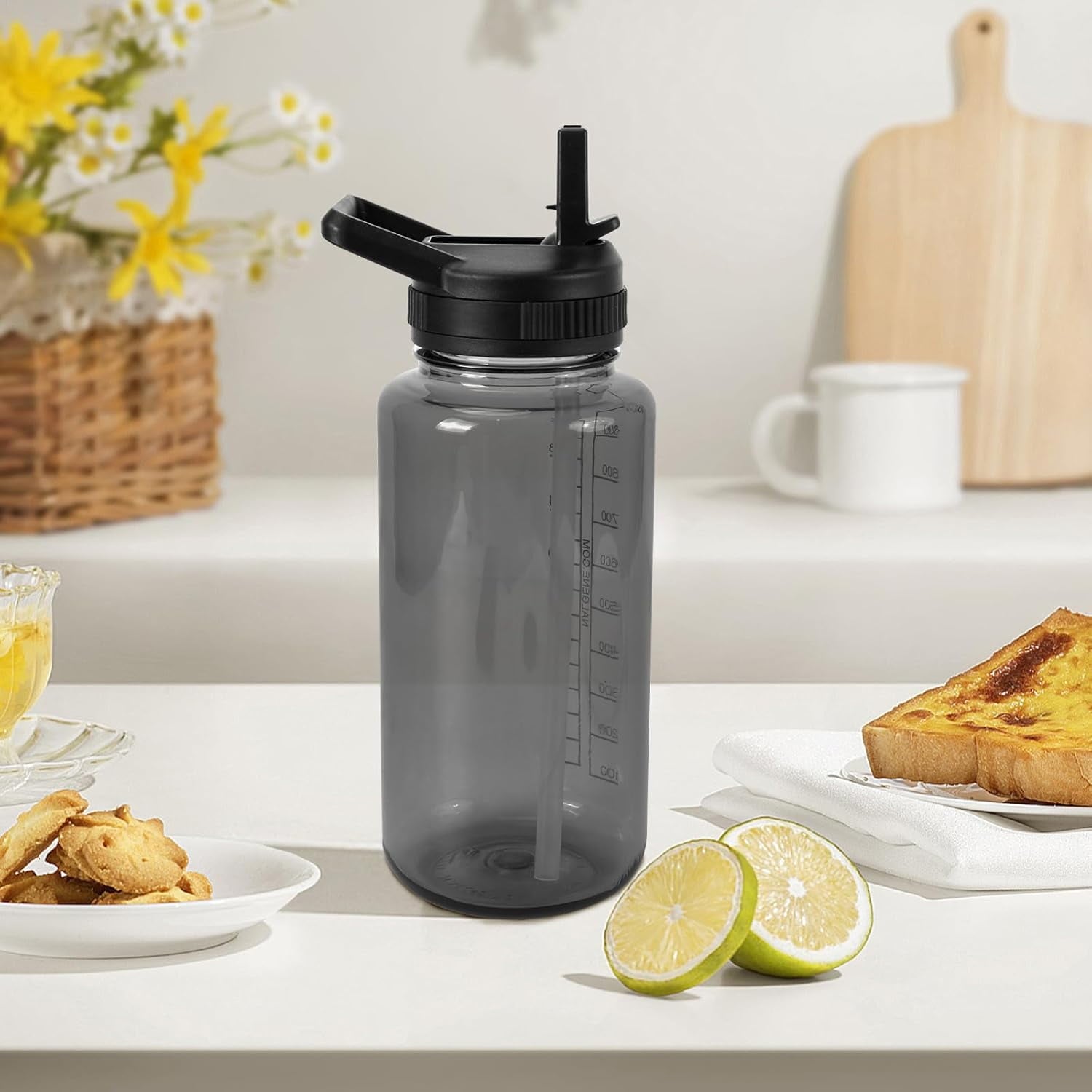 Straw Lid Compatible with Nalgene Water Bottles 32 OZ, BPA-Free Straws Lid with Handle for Nalgene Wide Mouth, Replacement Bottle Cap Accessories with 2 Straws and 1 Straw Brush M230D