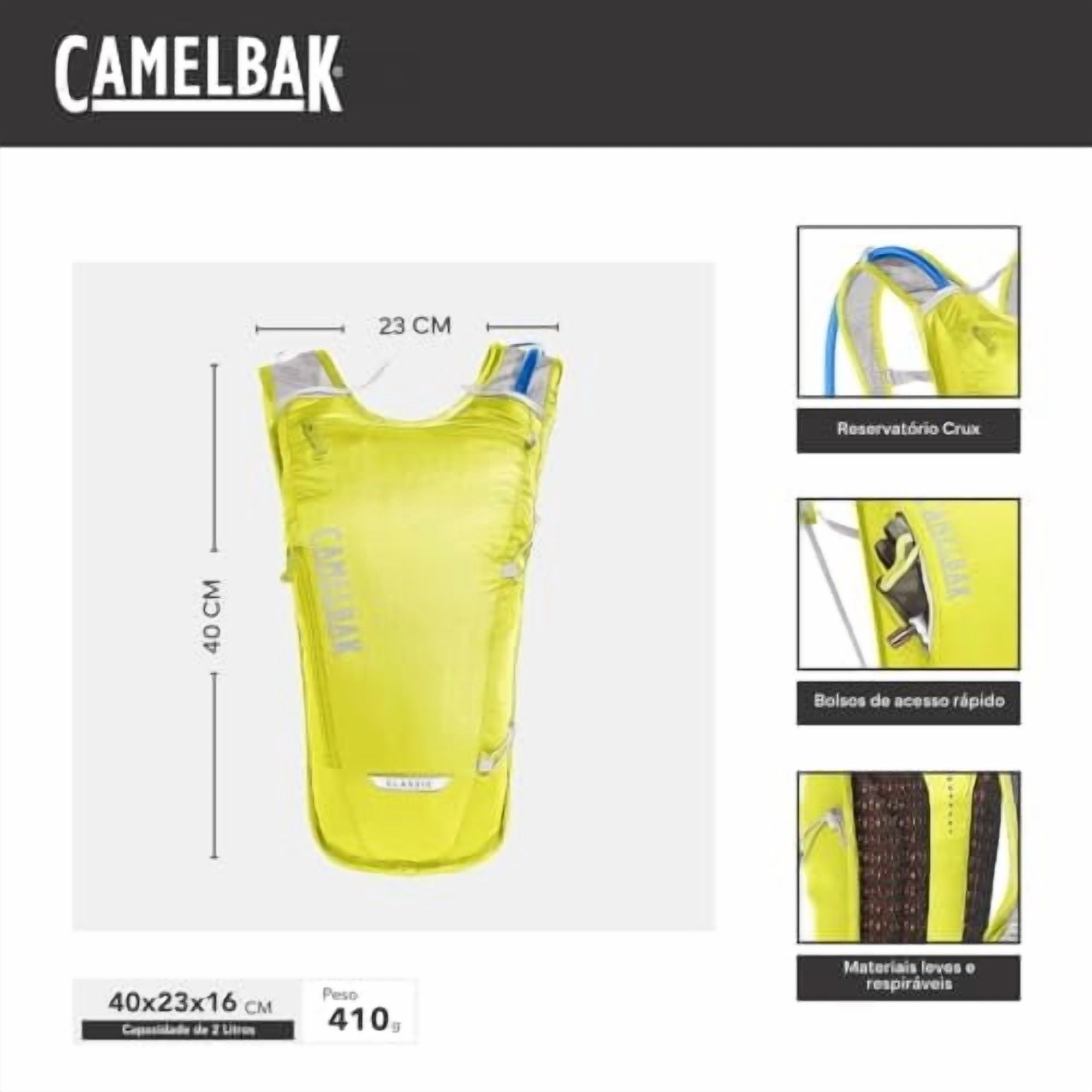 Camelbak Classic Light Hydration Pack Bag Inc Reservior Yellow/Silver 70oz M296Y