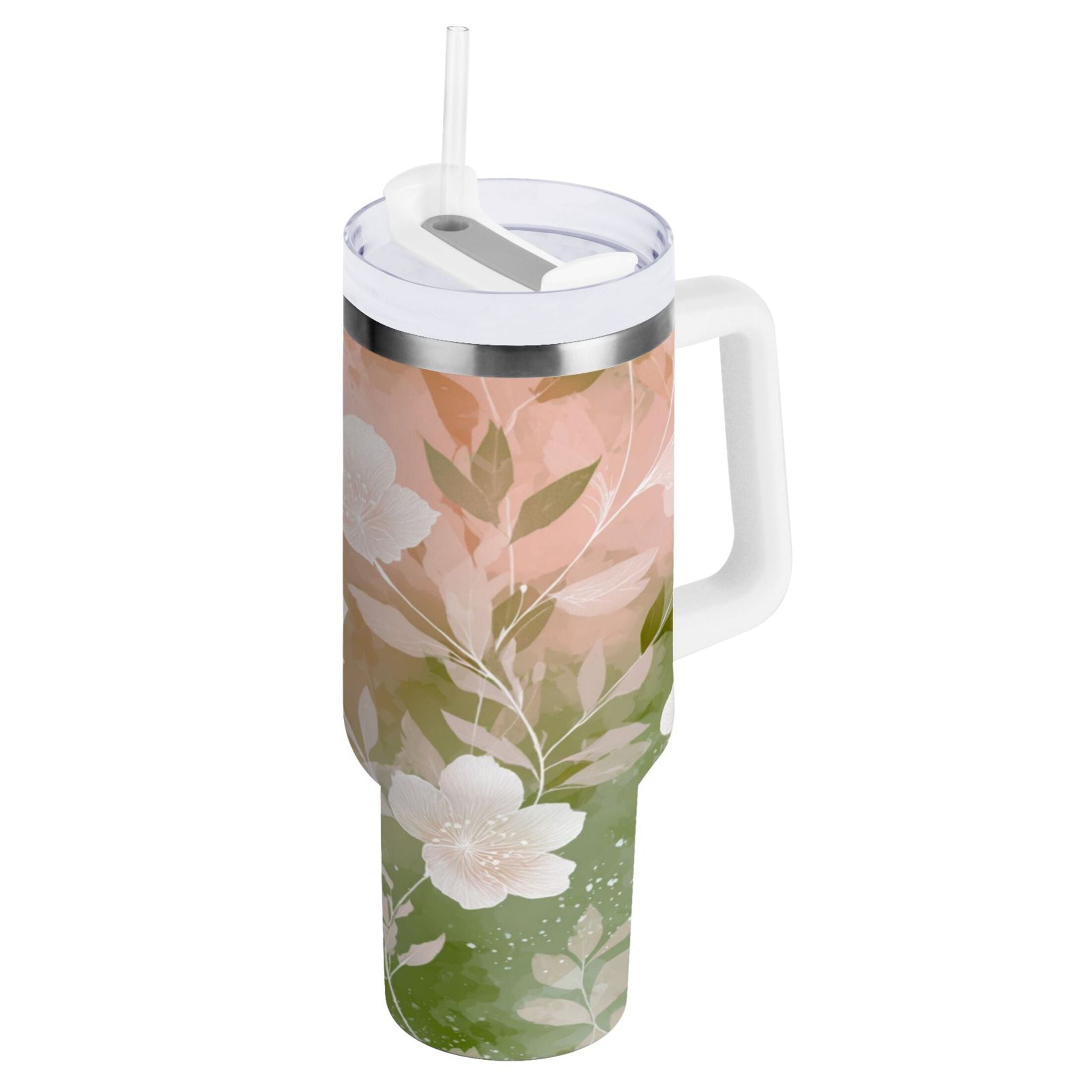 30 oz Insulated Stainless Steel Tumbler Double Wall Stainless Steel Tumbler with 2-Way Drinking Gradient Elegant Floral M471X