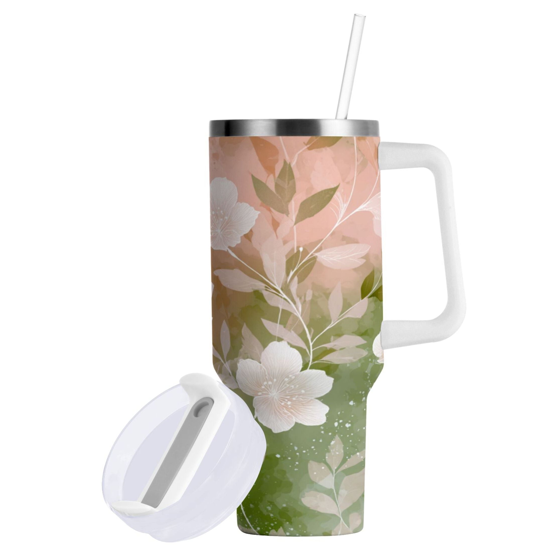 30 oz Insulated Stainless Steel Tumbler Double Wall Stainless Steel Tumbler with 2-Way Drinking Gradient Elegant Floral M471X