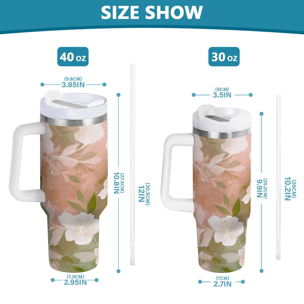 30 oz Insulated Stainless Steel Tumbler Double Wall Stainless Steel Tumbler with 2-Way Drinking Gradient Elegant Floral M471X