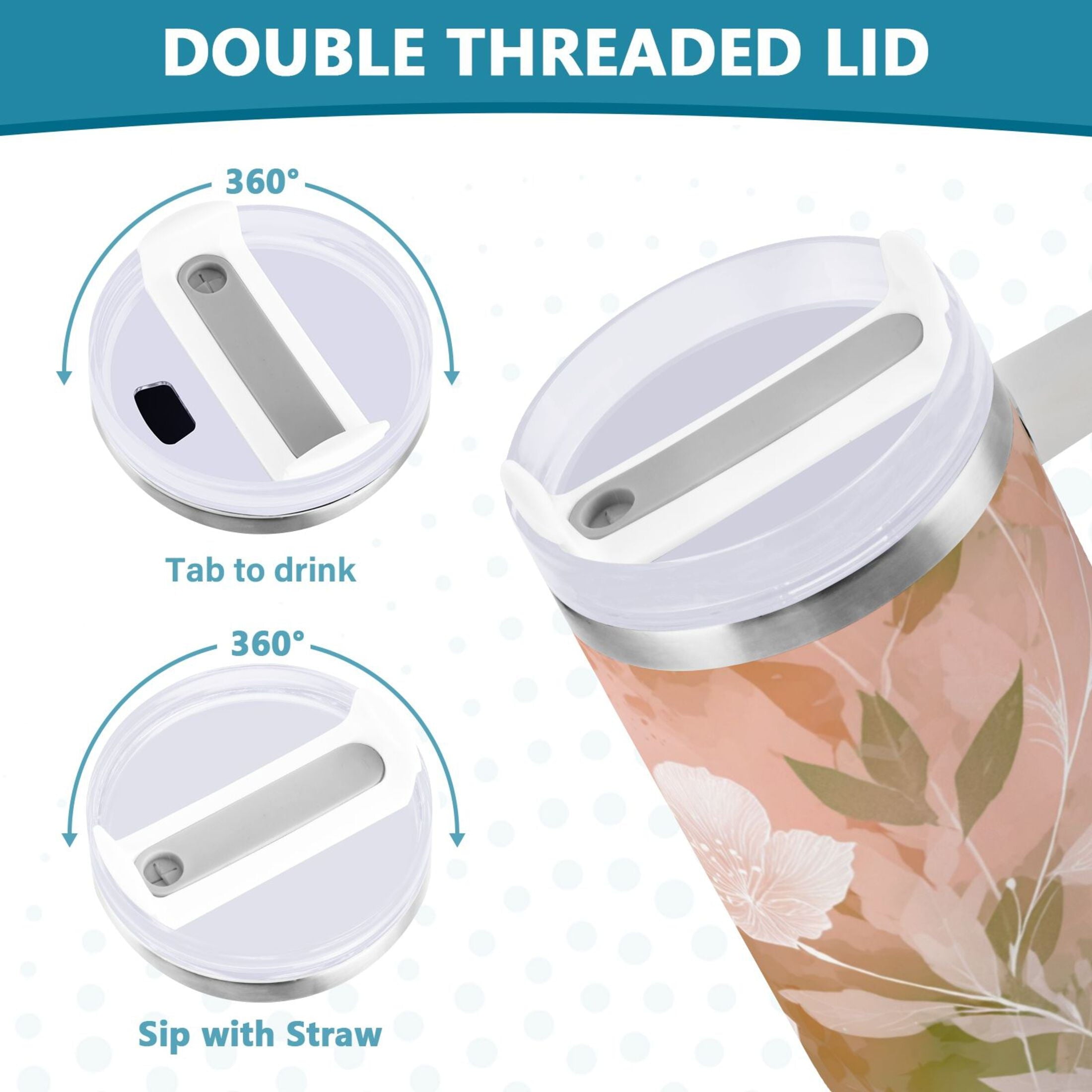 30 oz Insulated Stainless Steel Tumbler Double Wall Stainless Steel Tumbler with 2-Way Drinking Gradient Elegant Floral M471X
