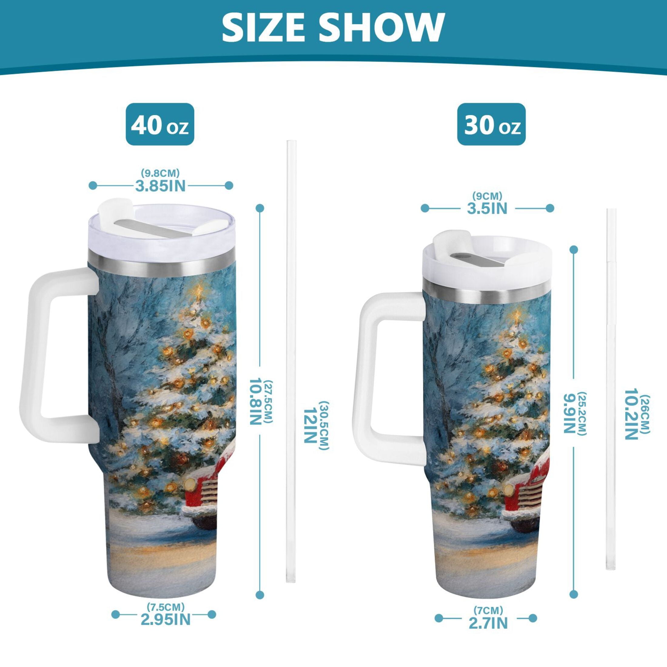 40 oz Insulated Stainless Steel Tumbler Double Wall Stainless Steel Tumbler with 2-Way Drinking Christmas Snowman in A Red Truck M435C