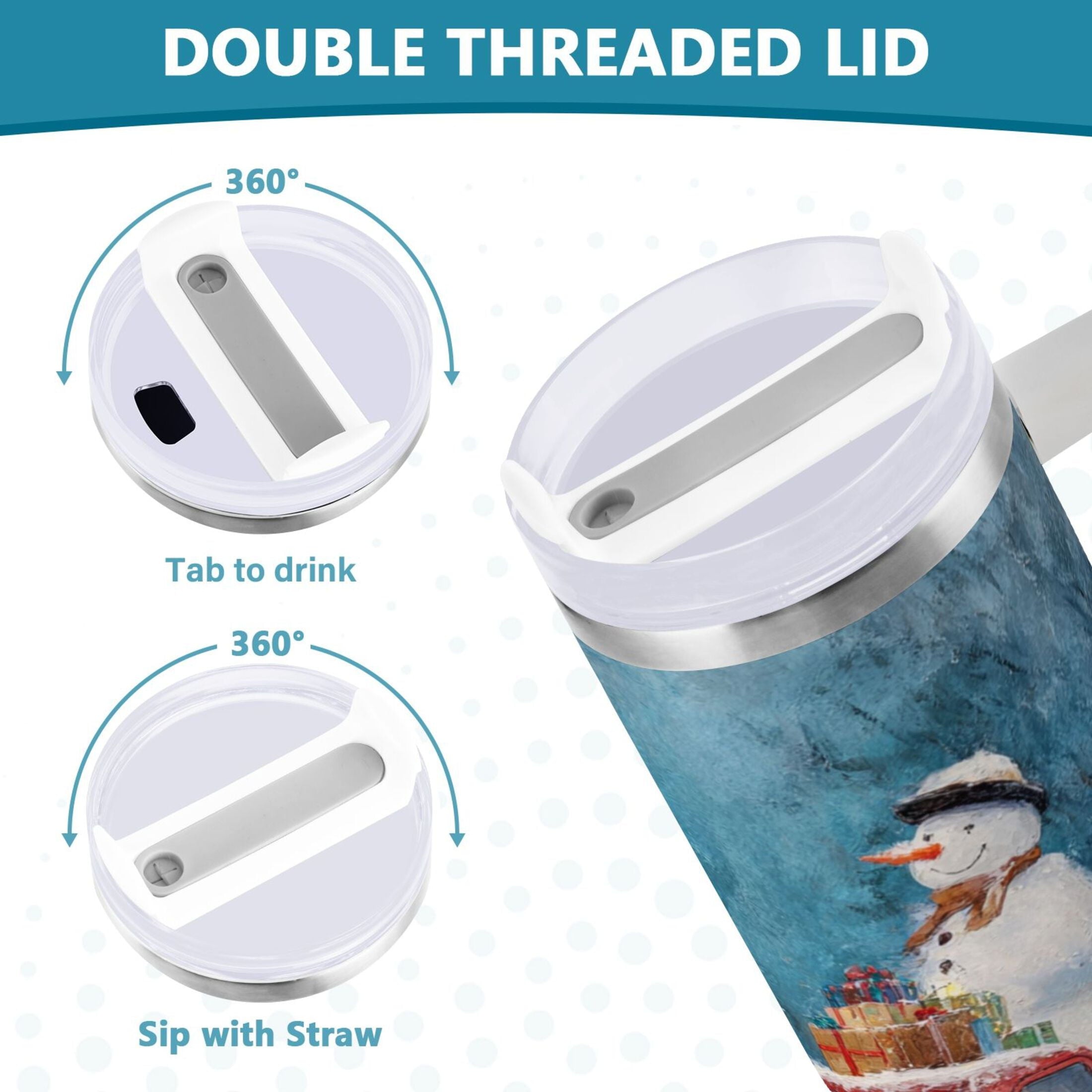 40 oz Insulated Stainless Steel Tumbler Double Wall Stainless Steel Tumbler with 2-Way Drinking Christmas Snowman in A Red Truck M435C