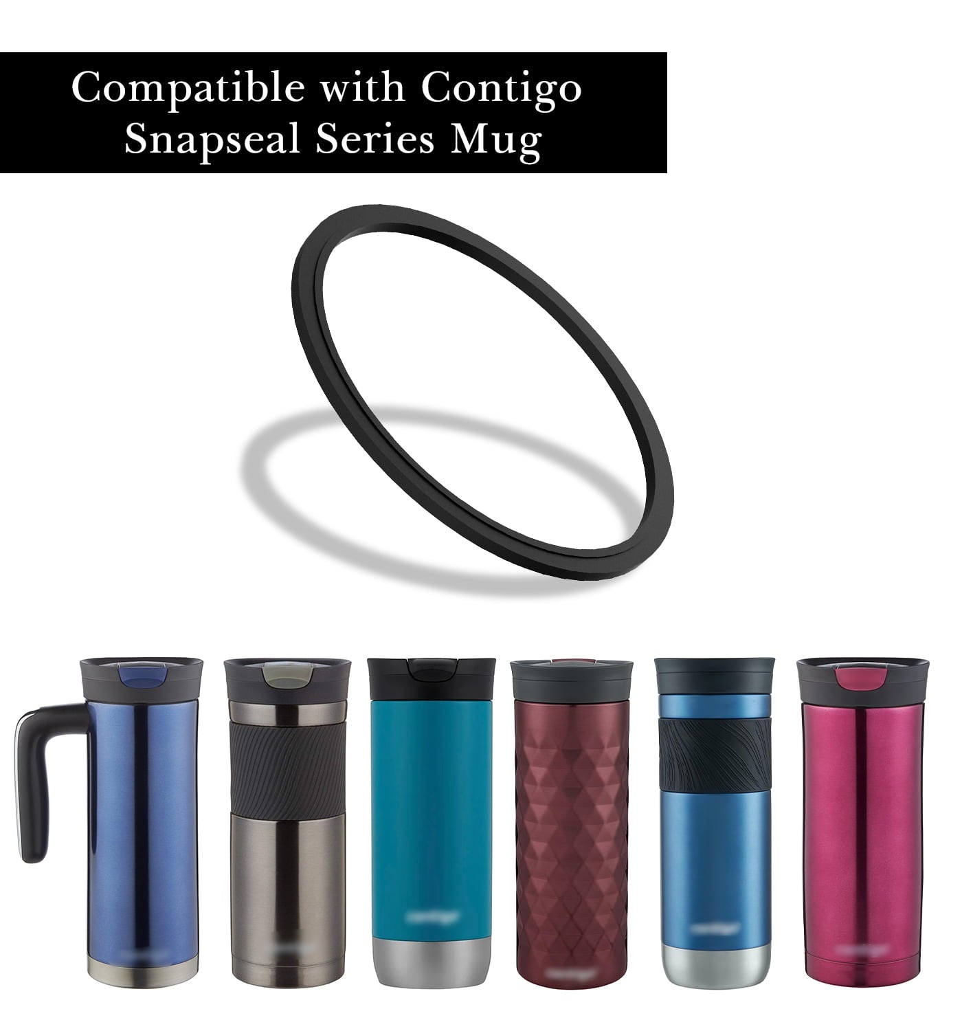 Linkidea 6 Pack Water Bottle Gasket Replacement Compatible with Contigo Byron Snapseal Travel Mug 16oz/20oz, Silicone O Ring Leak Proof Rubber Seal with Tweezer for Bottle Lid, Black M126Y