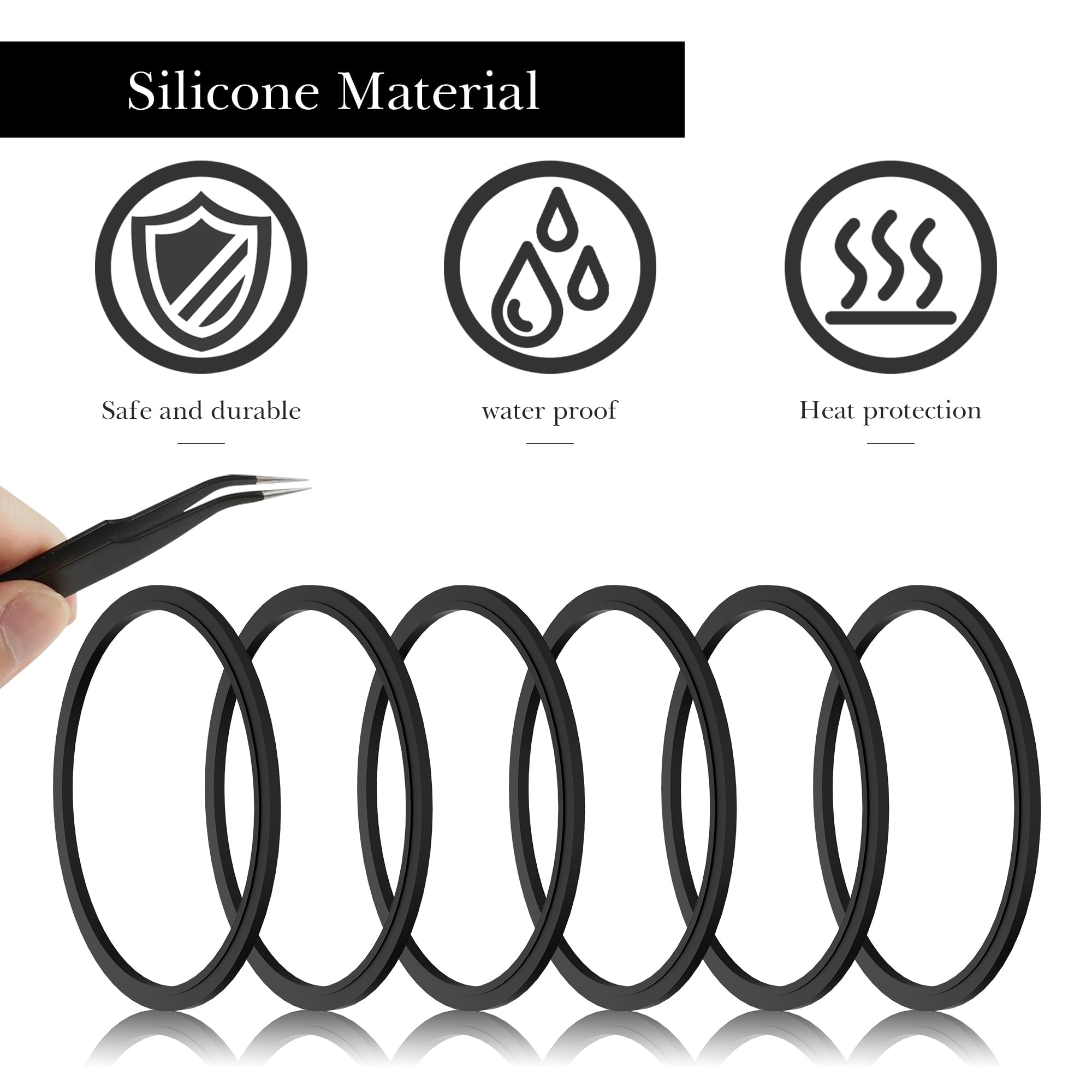 Linkidea 6 Pack Water Bottle Gasket Replacement Compatible with Contigo Byron Snapseal Travel Mug 16oz/20oz, Silicone O Ring Leak Proof Rubber Seal with Tweezer for Bottle Lid, Black M126Y