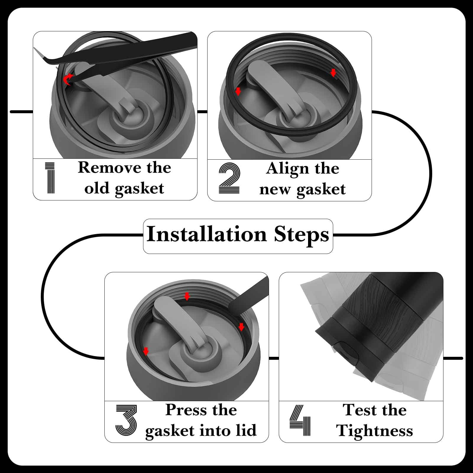 Linkidea 6 Pack Water Bottle Gasket Replacement Compatible with Contigo Byron Snapseal Travel Mug 16oz/20oz, Silicone O Ring Leak Proof Rubber Seal with Tweezer for Bottle Lid, Black M126Y