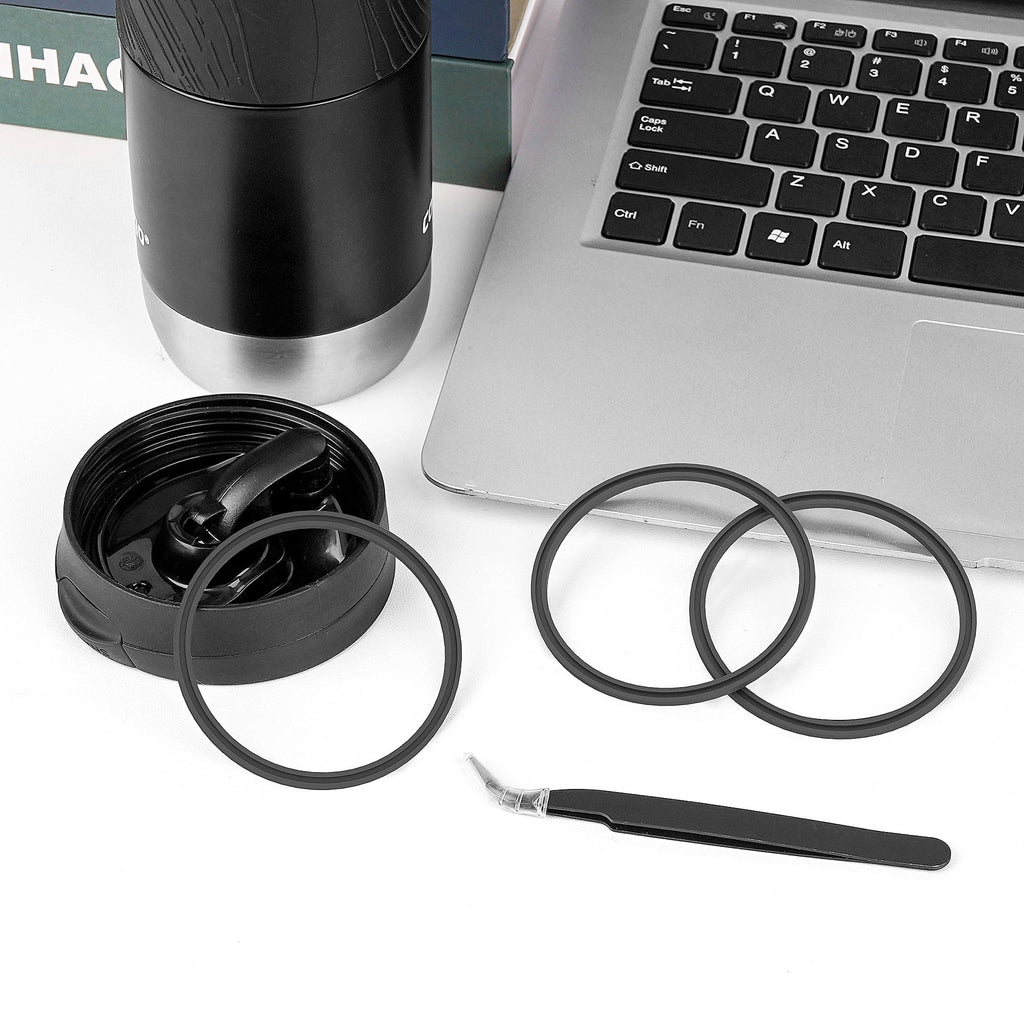 Linkidea 6 Pack Water Bottle Gasket Replacement Compatible with Contigo Byron Snapseal Travel Mug 16oz/20oz, Silicone O Ring Leak Proof Rubber Seal with Tweezer for Bottle Lid, Black M126Y