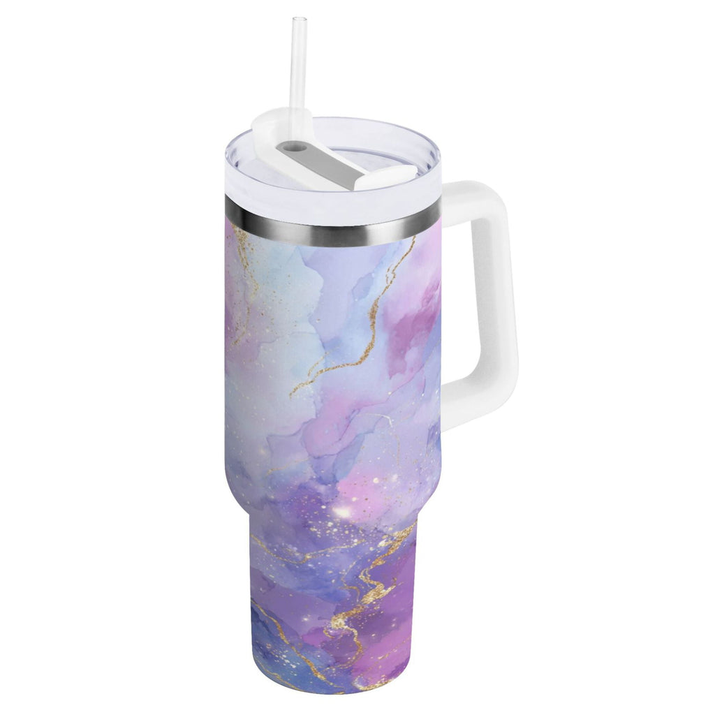 40 oz Insulated Stainless Steel Tumbler Double Wall Stainless Steel Tumbler with 2-Way Drinking Pink and Blue Marble Texture M490V