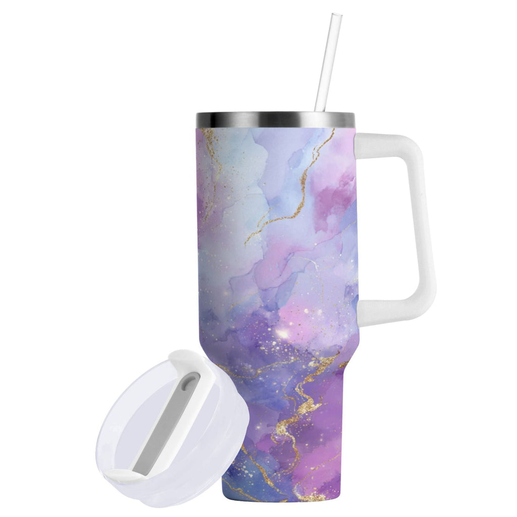 40 oz Insulated Stainless Steel Tumbler Double Wall Stainless Steel Tumbler with 2-Way Drinking Pink and Blue Marble Texture M490V