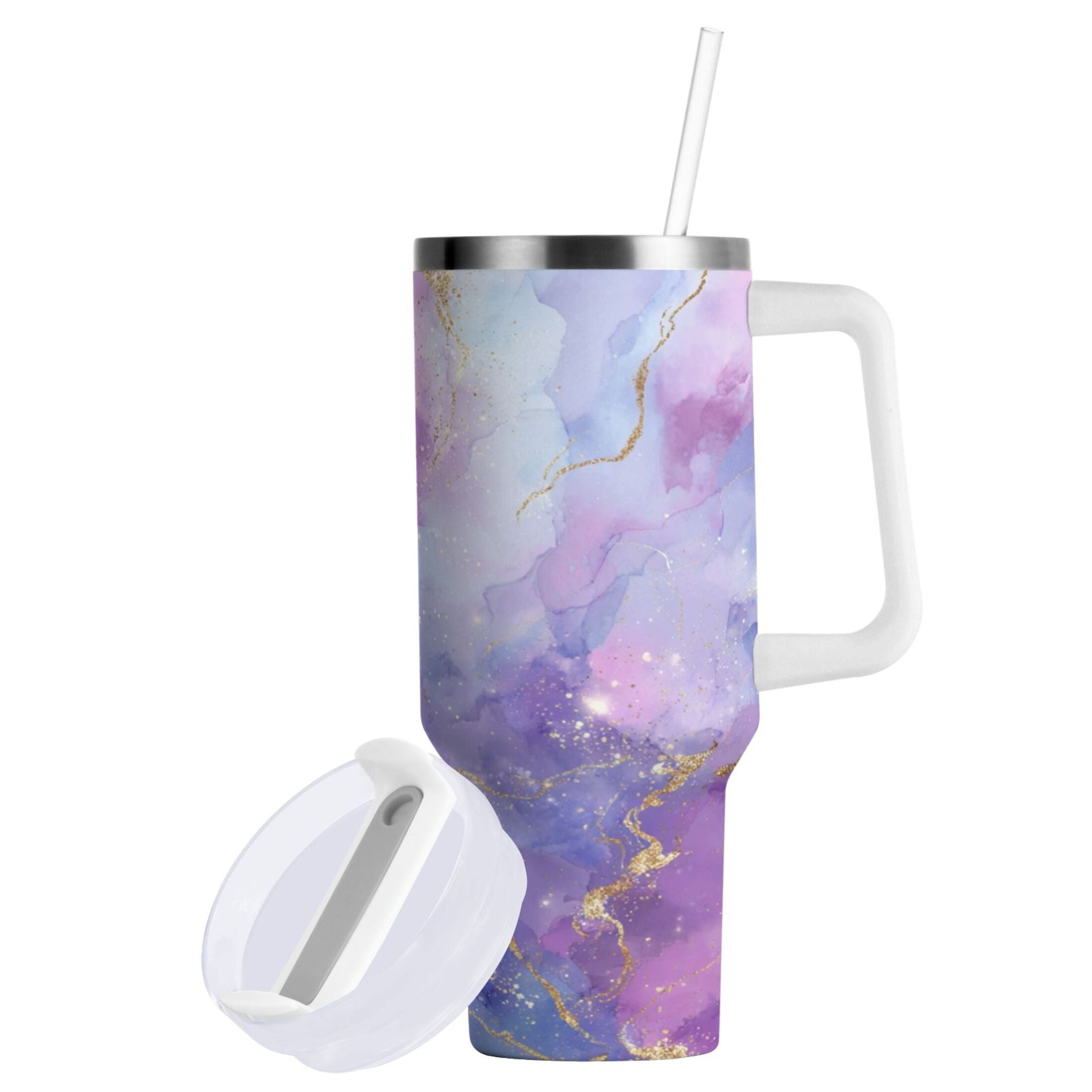 40 oz Insulated Stainless Steel Tumbler Double Wall Stainless Steel Tumbler with 2-Way Drinking Pink and Blue Marble Texture M490V