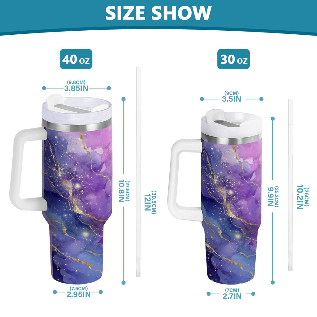 40 oz Insulated Stainless Steel Tumbler Double Wall Stainless Steel Tumbler with 2-Way Drinking Pink and Blue Marble Texture M490V