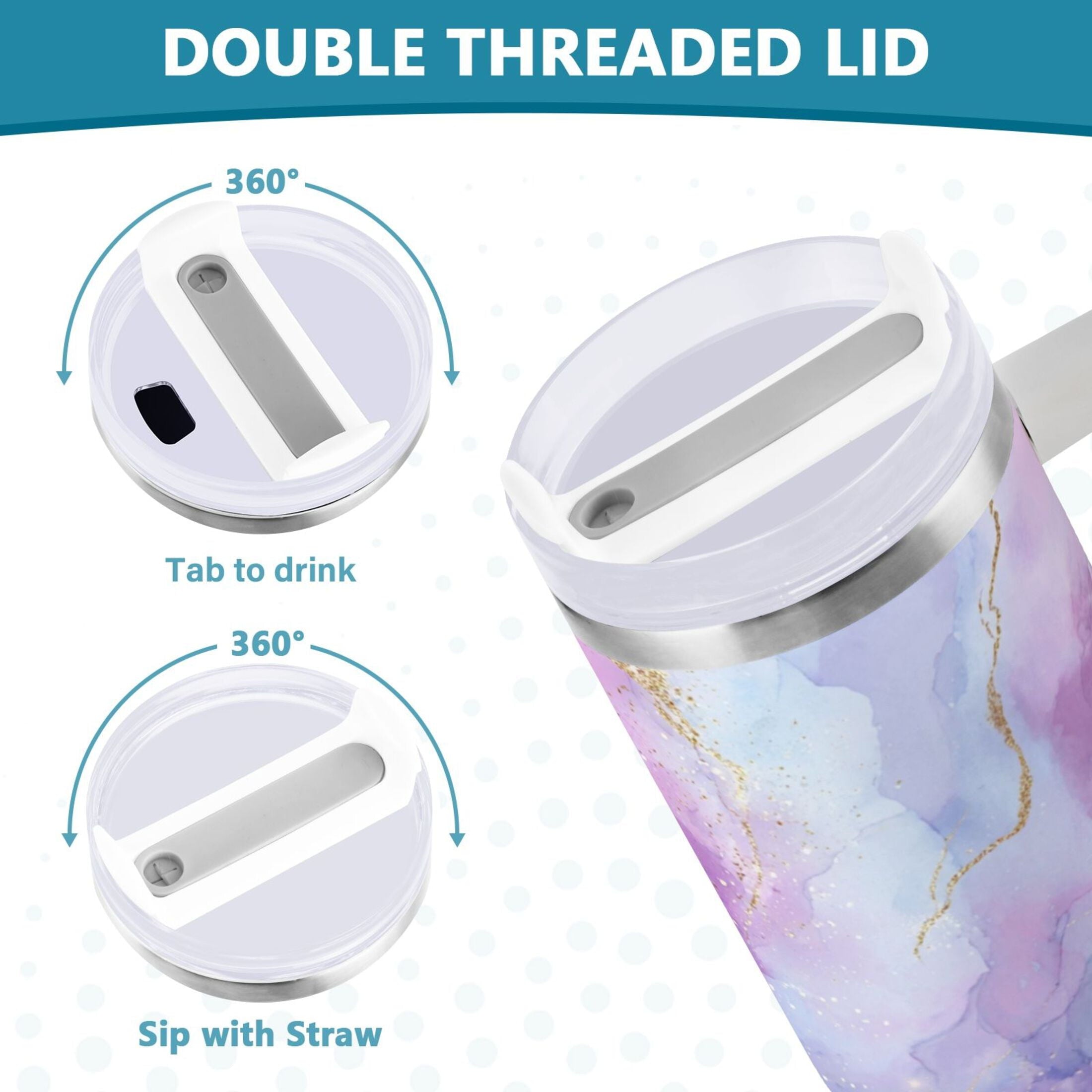 40 oz Insulated Stainless Steel Tumbler Double Wall Stainless Steel Tumbler with 2-Way Drinking Pink and Blue Marble Texture M490V