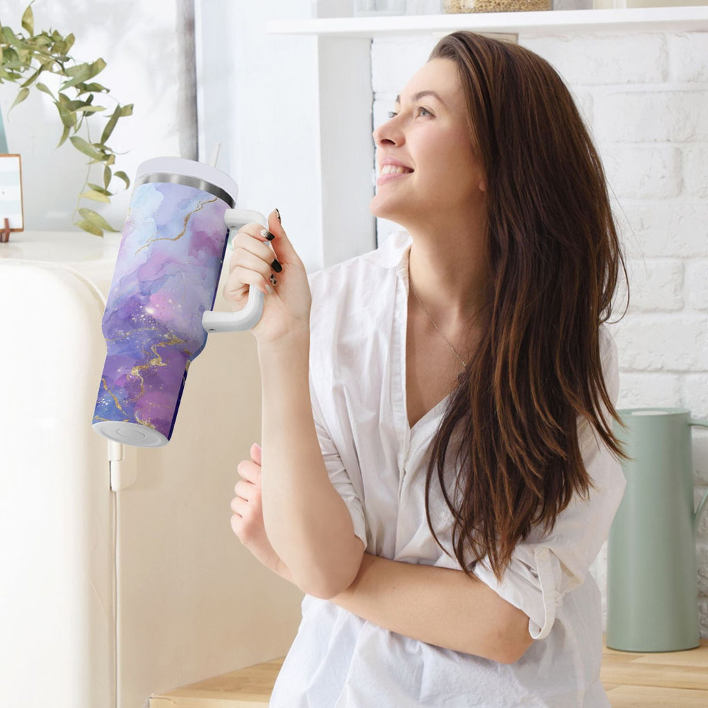 40 oz Insulated Stainless Steel Tumbler Double Wall Stainless Steel Tumbler with 2-Way Drinking Pink and Blue Marble Texture M490V