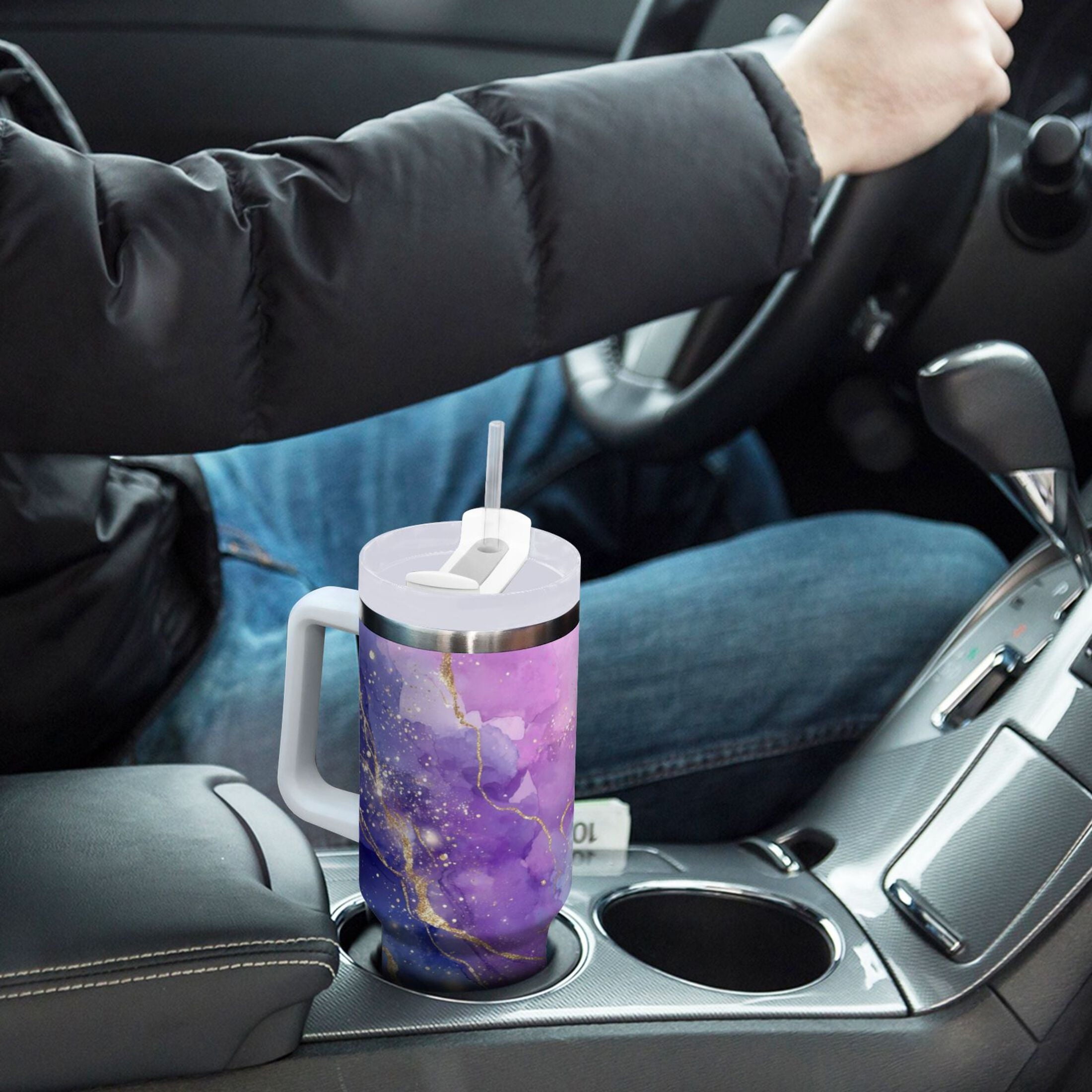 40 oz Insulated Stainless Steel Tumbler Double Wall Stainless Steel Tumbler with 2-Way Drinking Pink and Blue Marble Texture M490V