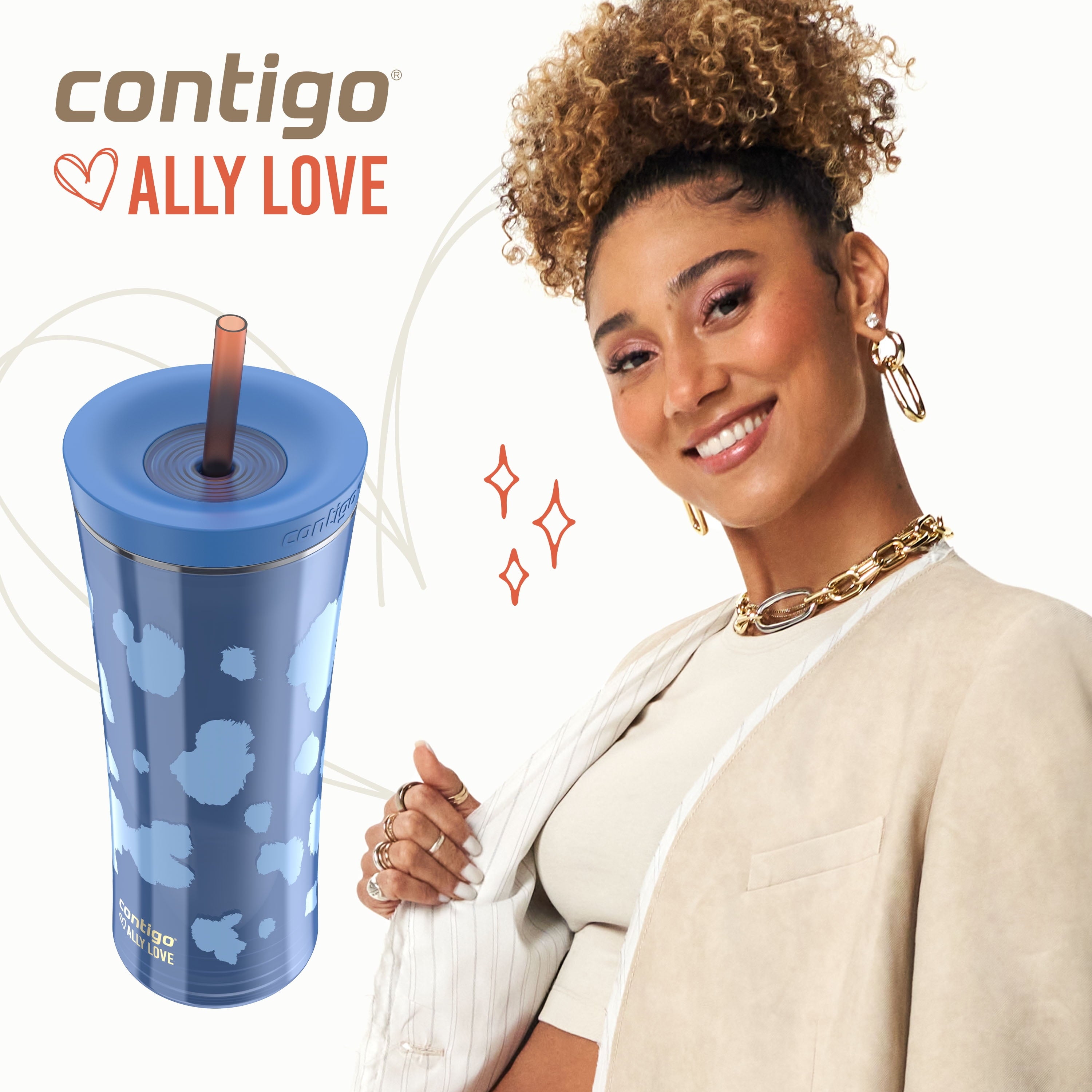 Contigo 20oz Shake &amp; Go Tumbler, Plastic with Straw, Stellar Jay Cowhide Couture M119C