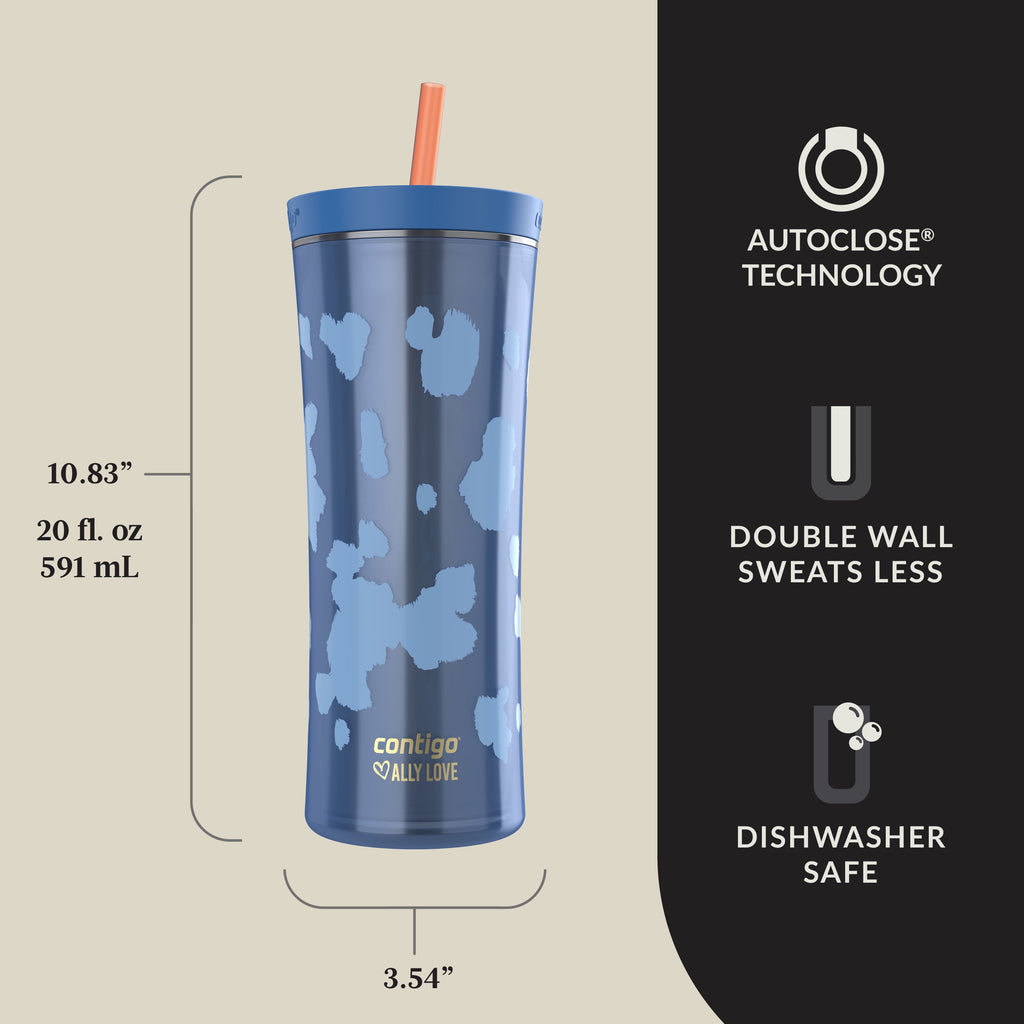 Contigo 20oz Shake &amp; Go Tumbler, Plastic with Straw, Stellar Jay Cowhide Couture M119C