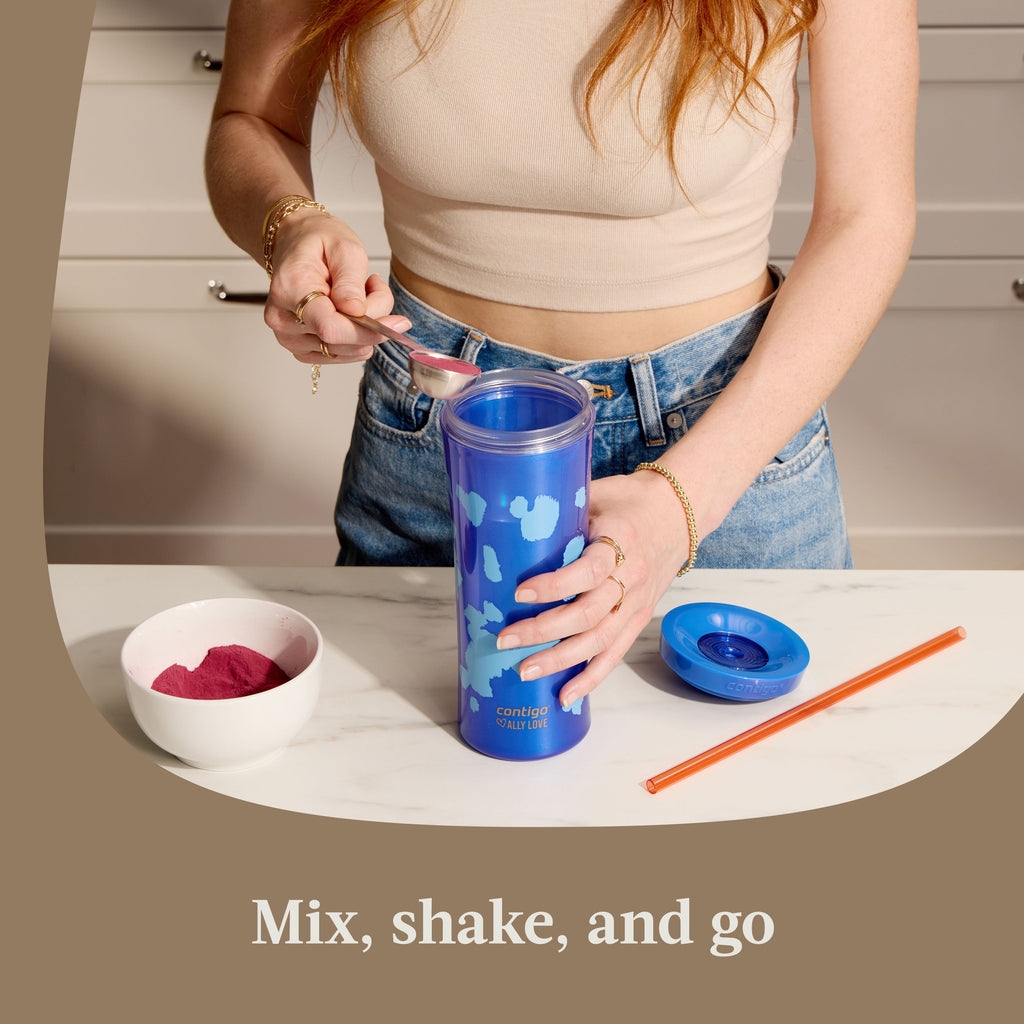 Contigo 20oz Shake &amp; Go Tumbler, Plastic with Straw, Stellar Jay Cowhide Couture M119C