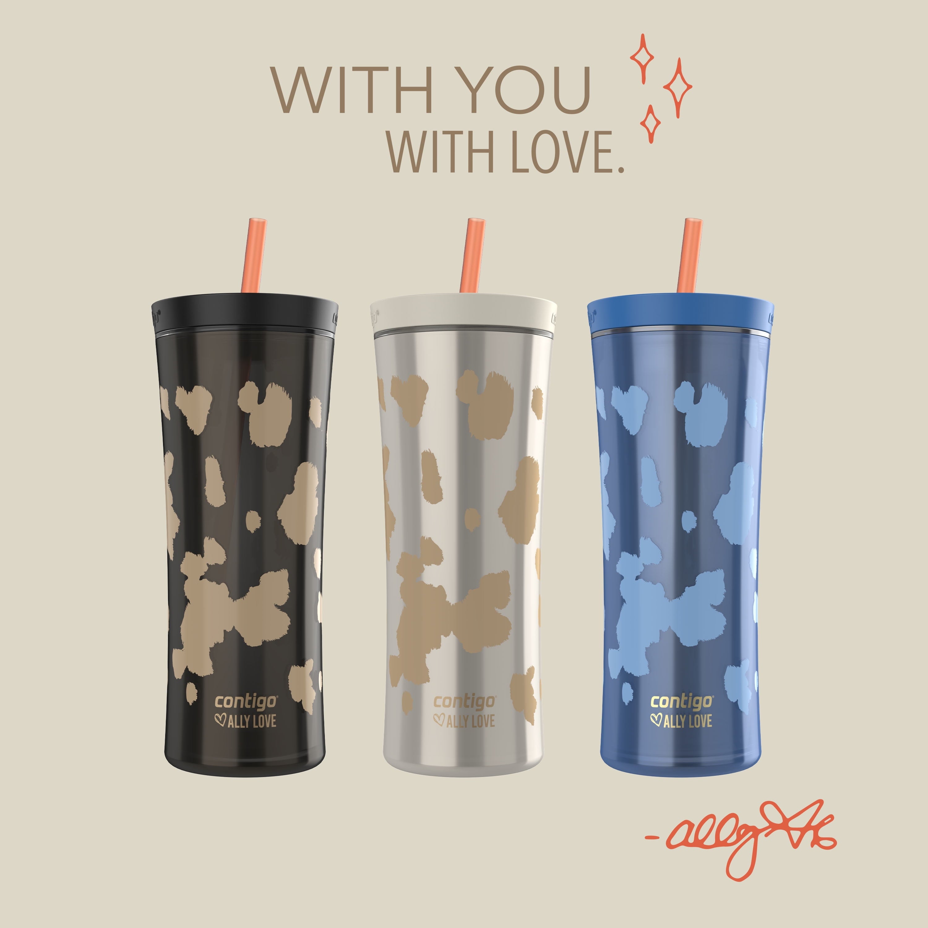 Contigo 20oz Shake &amp; Go Tumbler, Plastic with Straw, Stellar Jay Cowhide Couture M119C