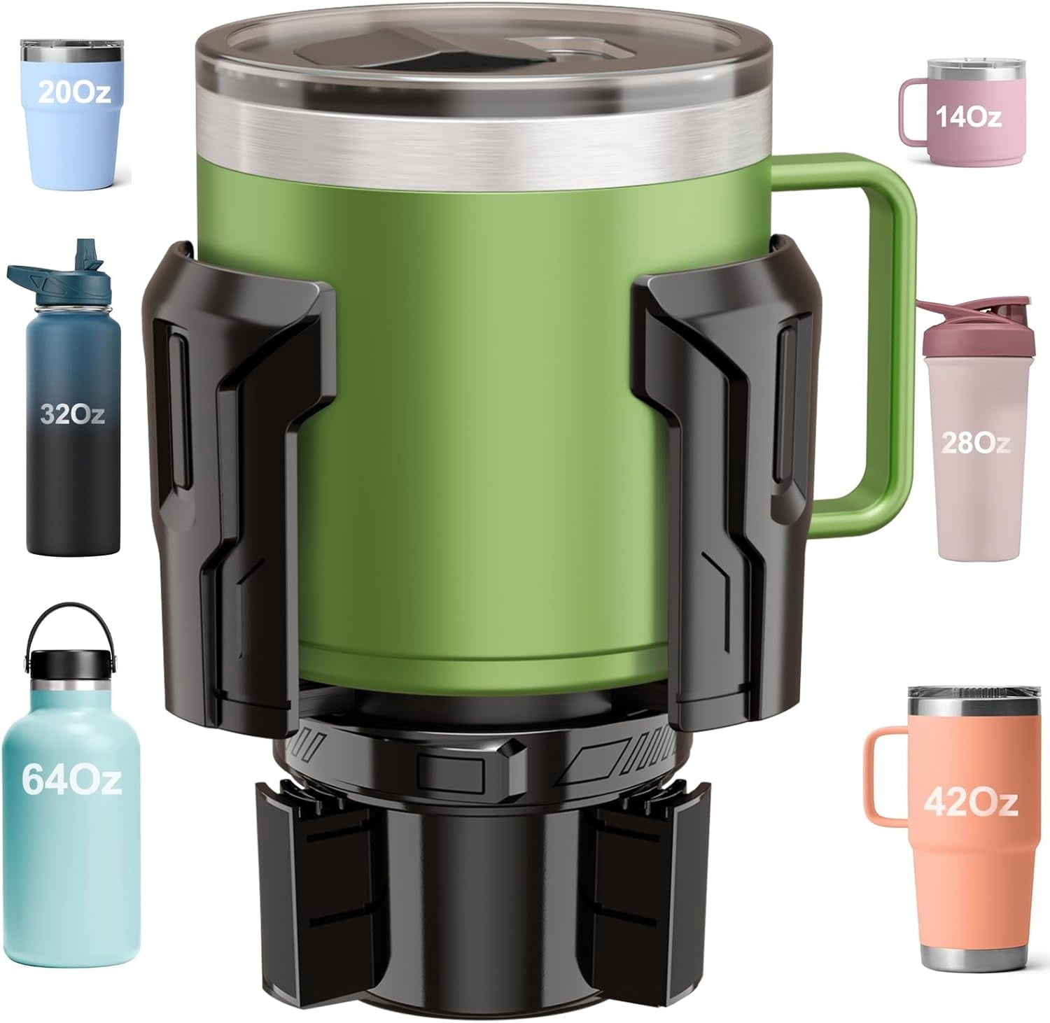 Cup Holder Expander: One-Button Open, Universal, Adjustable Holder(Diameter 2.6"- 4.8"), Cup Holder Expander for , , Nalgene, Takeya, Camelbak, Ramblers, , Tumblers, Mugs M220B