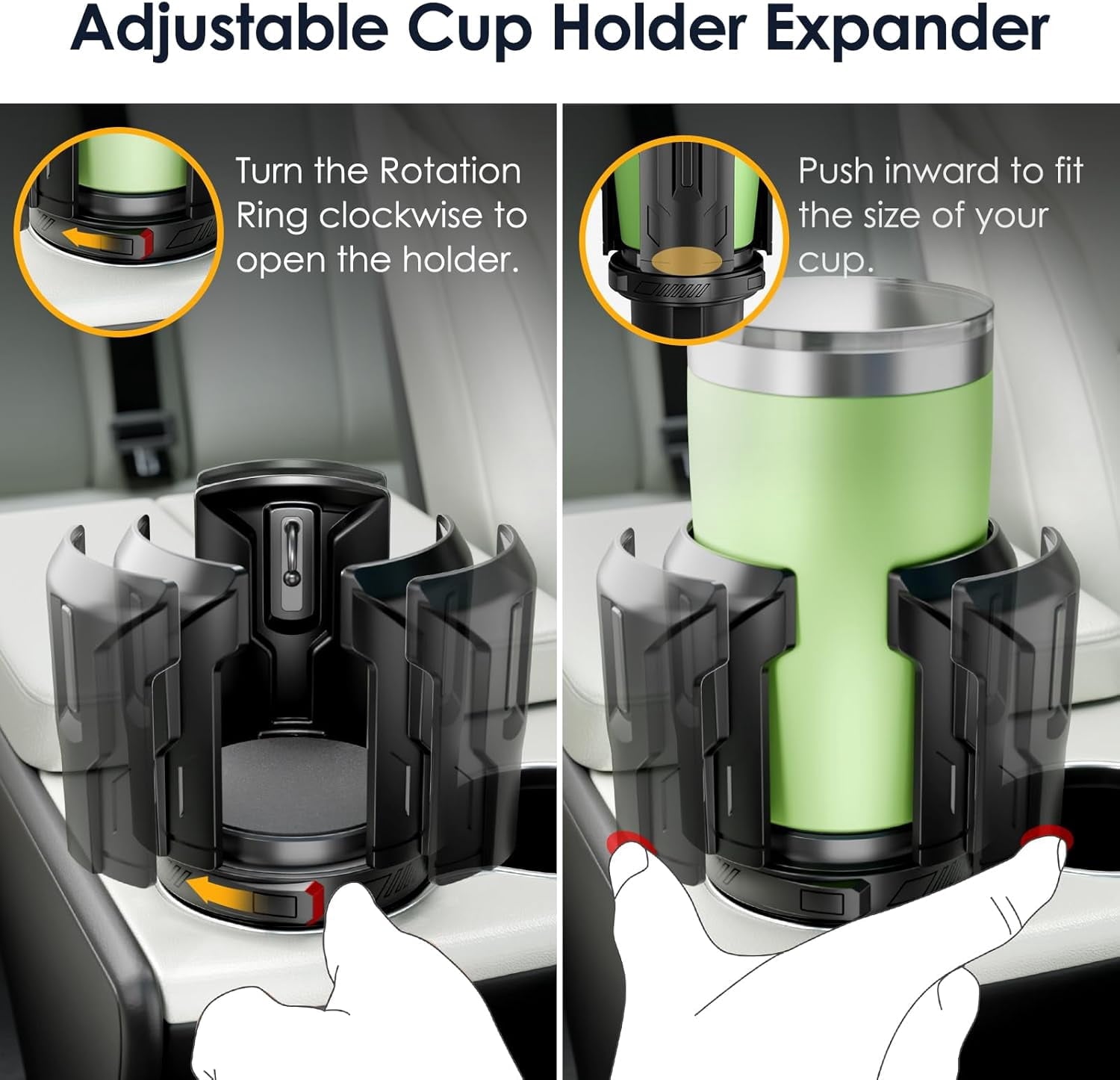 Cup Holder Expander: One-Button Open, Universal, Adjustable Holder(Diameter 2.6"- 4.8"), Cup Holder Expander for , , Nalgene, Takeya, Camelbak, Ramblers, , Tumblers, Mugs M220B
