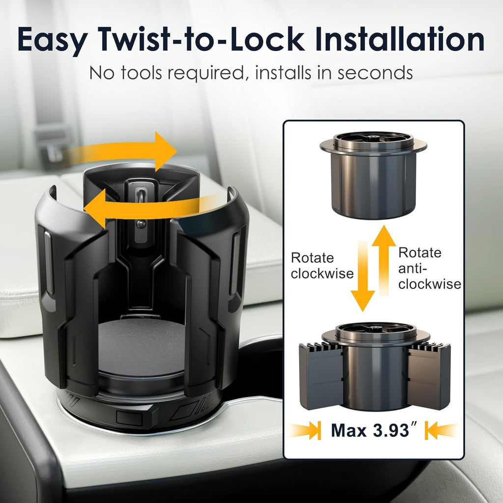 Cup Holder Expander: One-Button Open, Universal, Adjustable Holder(Diameter 2.6"- 4.8"), Cup Holder Expander for , , Nalgene, Takeya, Camelbak, Ramblers, , Tumblers, Mugs M220B