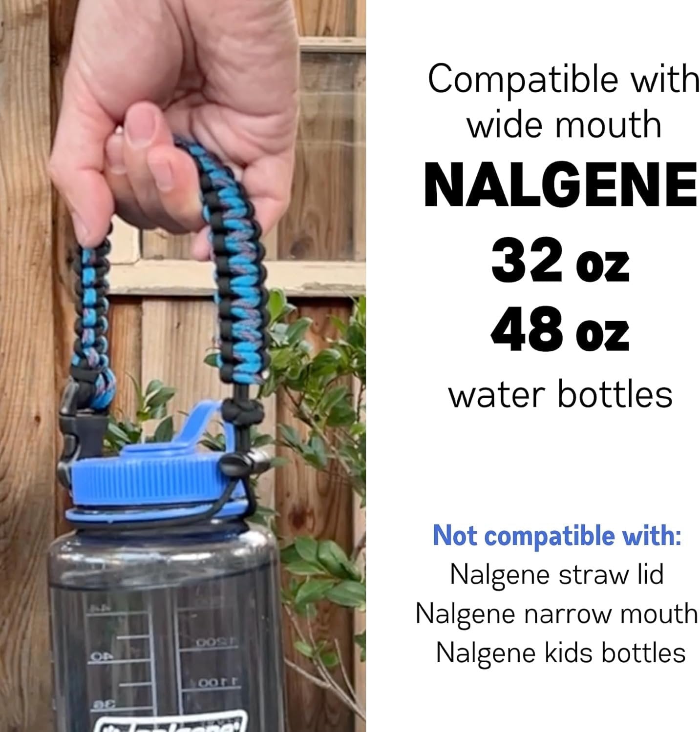 Hydrocord Handle for Nalgene Water Bottles, Fits Wide Mouth Water Bottles, Durable Carrier, Secure Accessories, Compatible with 32oz, 36oz, 48oz Water Bottle (Black) M206D