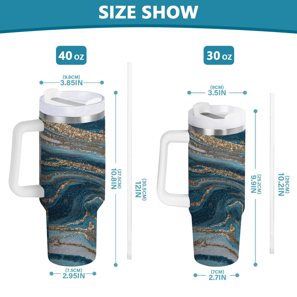 30 oz Insulated Stainless Steel Tumbler Double Wall Stainless Steel Tumbler with 2-Way Drinking Blue and Gold Swirling M497N