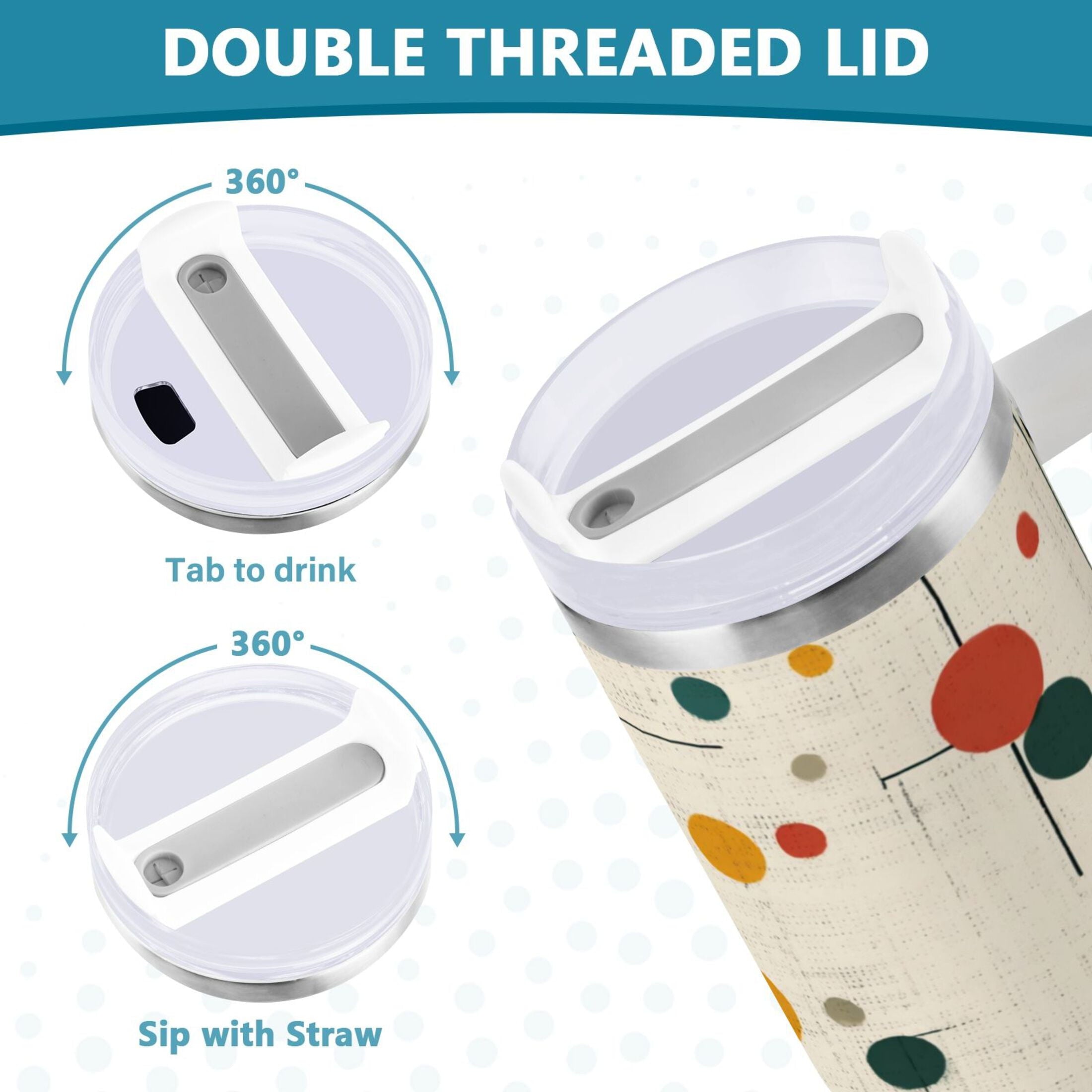 30 oz Insulated Stainless Steel Tumbler Double Wall Stainless Steel Tumbler with 2-Way Drinking Colorful Dots and Lines M646C
