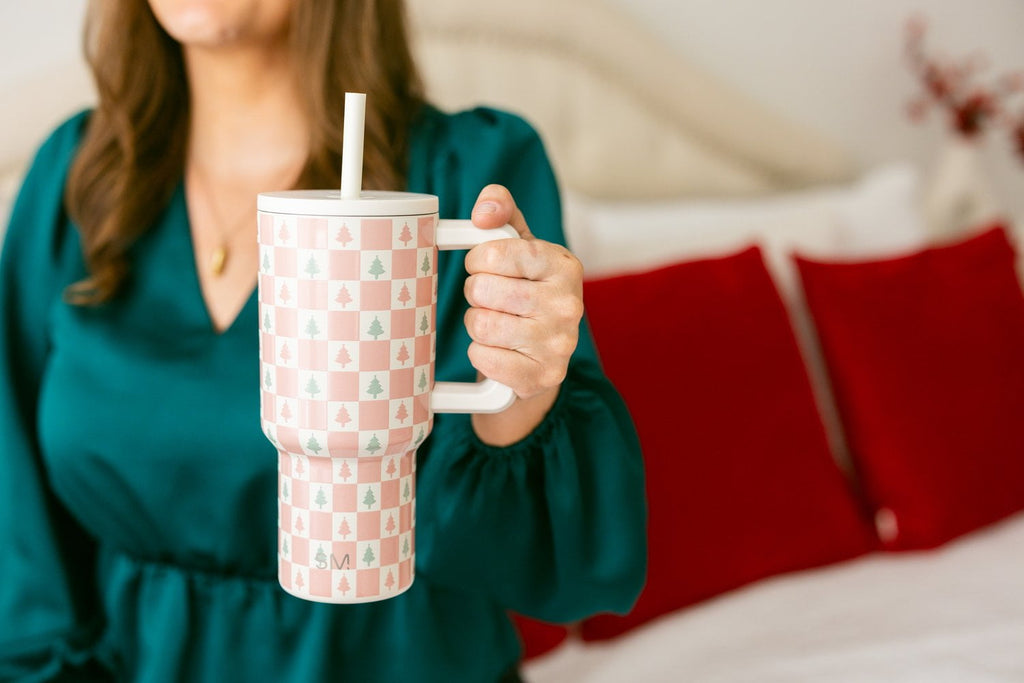 Simple Modern 30 fl oz Insulated Stainless Steel Trek Tumbler with Straw Lid | Seaglass Sage and Cream Checkmate M690W