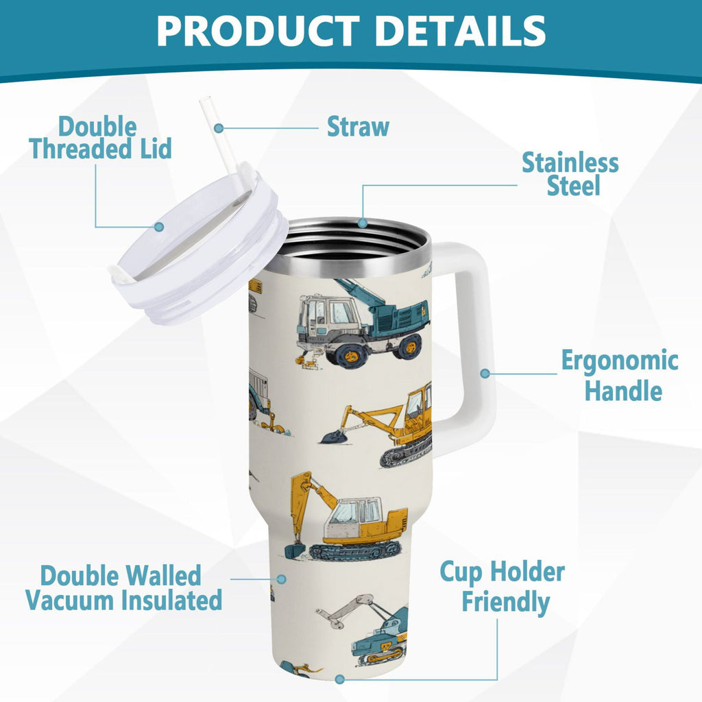 30 oz Insulated Stainless Steel Tumbler Double Wall Stainless Steel Tumbler with 2-Way Drinking Engineering Vehicle Pattern M653J