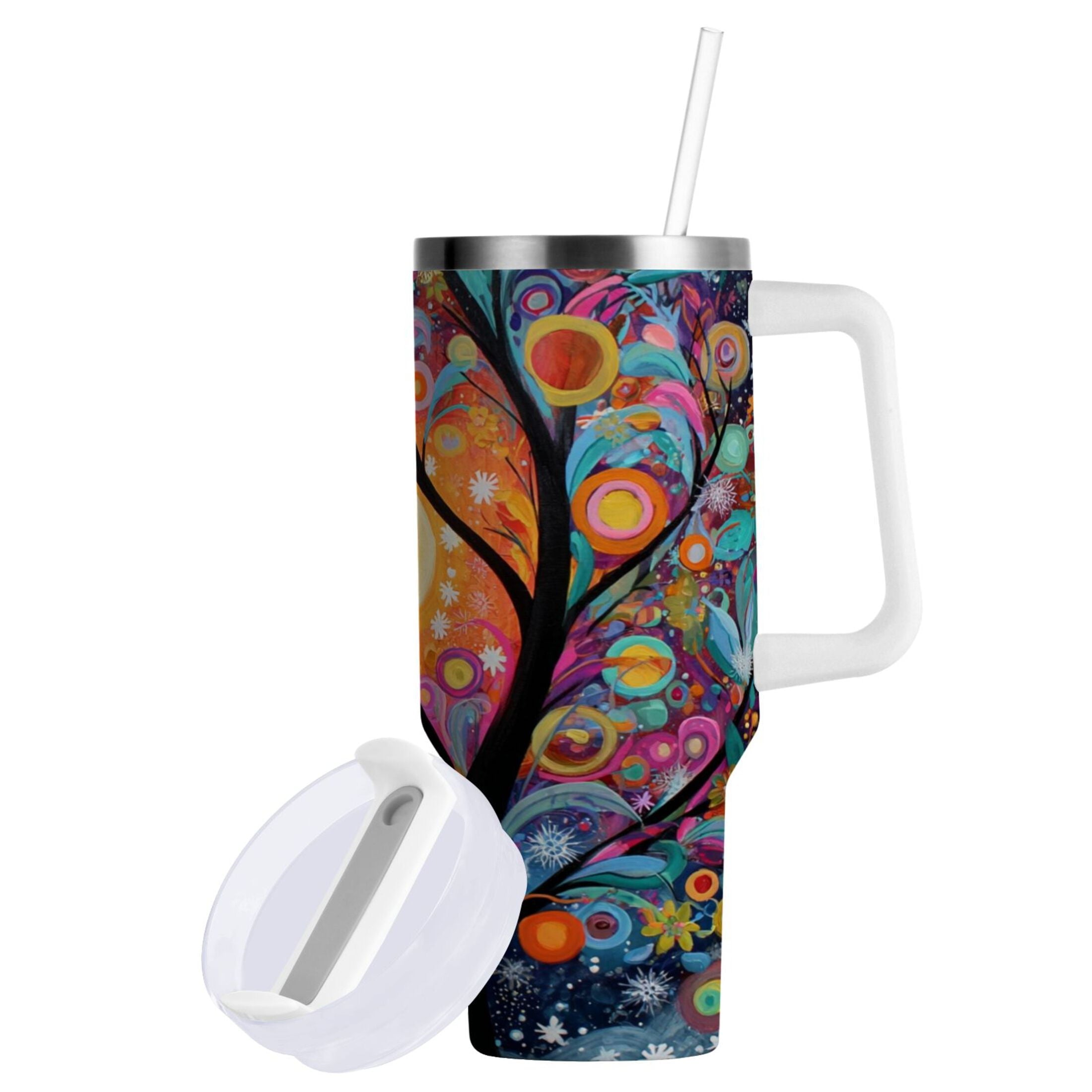 30 oz Insulated Stainless Steel Tumbler Double Wall Stainless Steel Tumbler with 2-Way Drinking Beautiful Abstract Tree Painting M654U