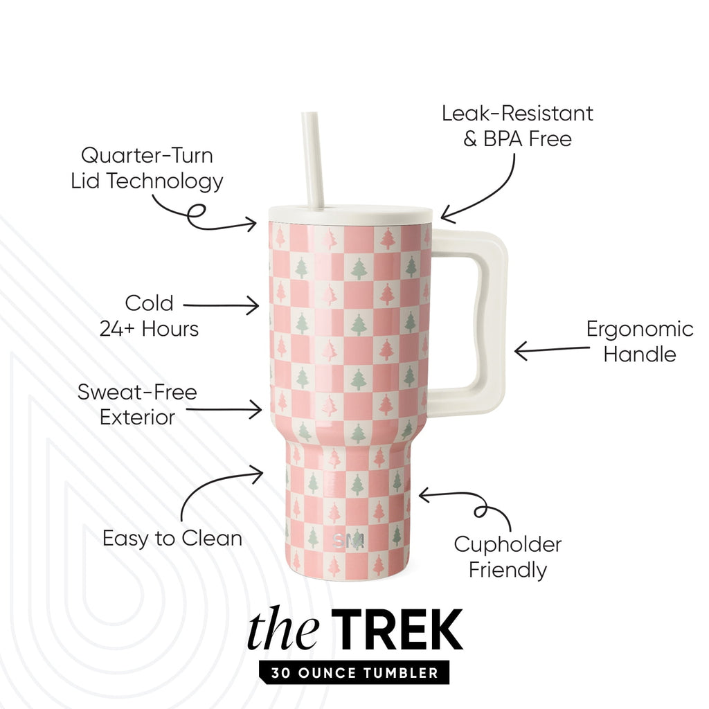 Simple Modern 30 fl oz Insulated Stainless Steel Trek Tumbler with Straw Lid | Seaglass Sage and Cream Checkmate M690W