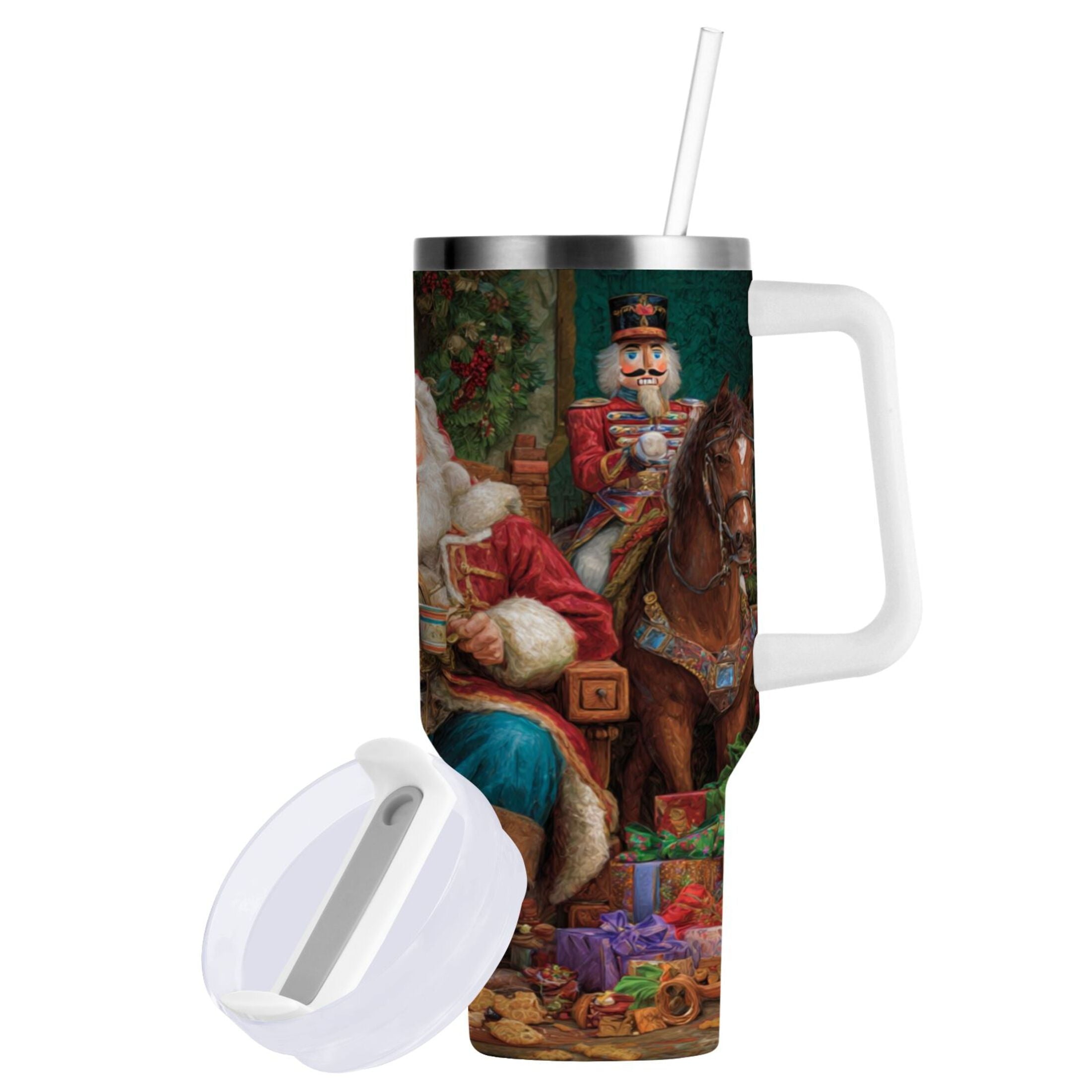 40 oz Insulated Stainless Steel Tumbler Double Wall Stainless Steel Tumbler with 2-Way Drinking Santa Eating Cookies M548Z