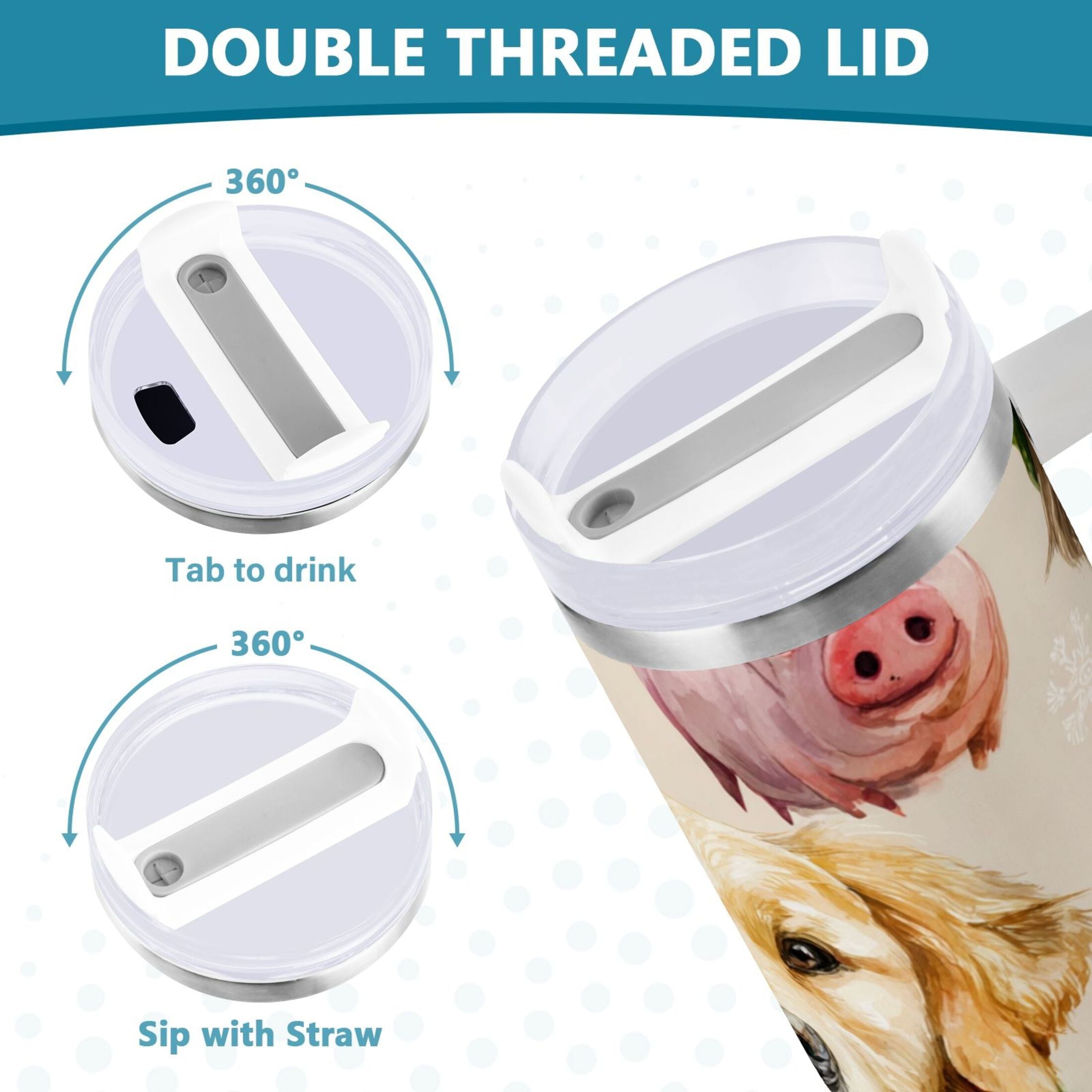 30 oz Insulated Stainless Steel Tumbler Double Wall Stainless Steel Tumbler with 2-Way Drinking Watercolor Animals Pattern M618F