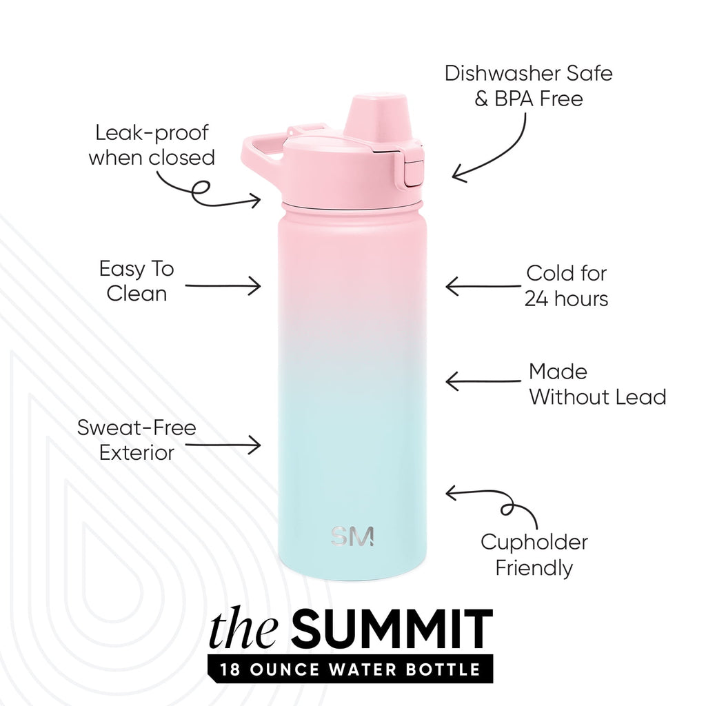 Simple Modern 18 fl oz Insulated Stainless Steel Summit Water Bottle with Covered Silicone Straw Lid | Sweet Taffy M395V