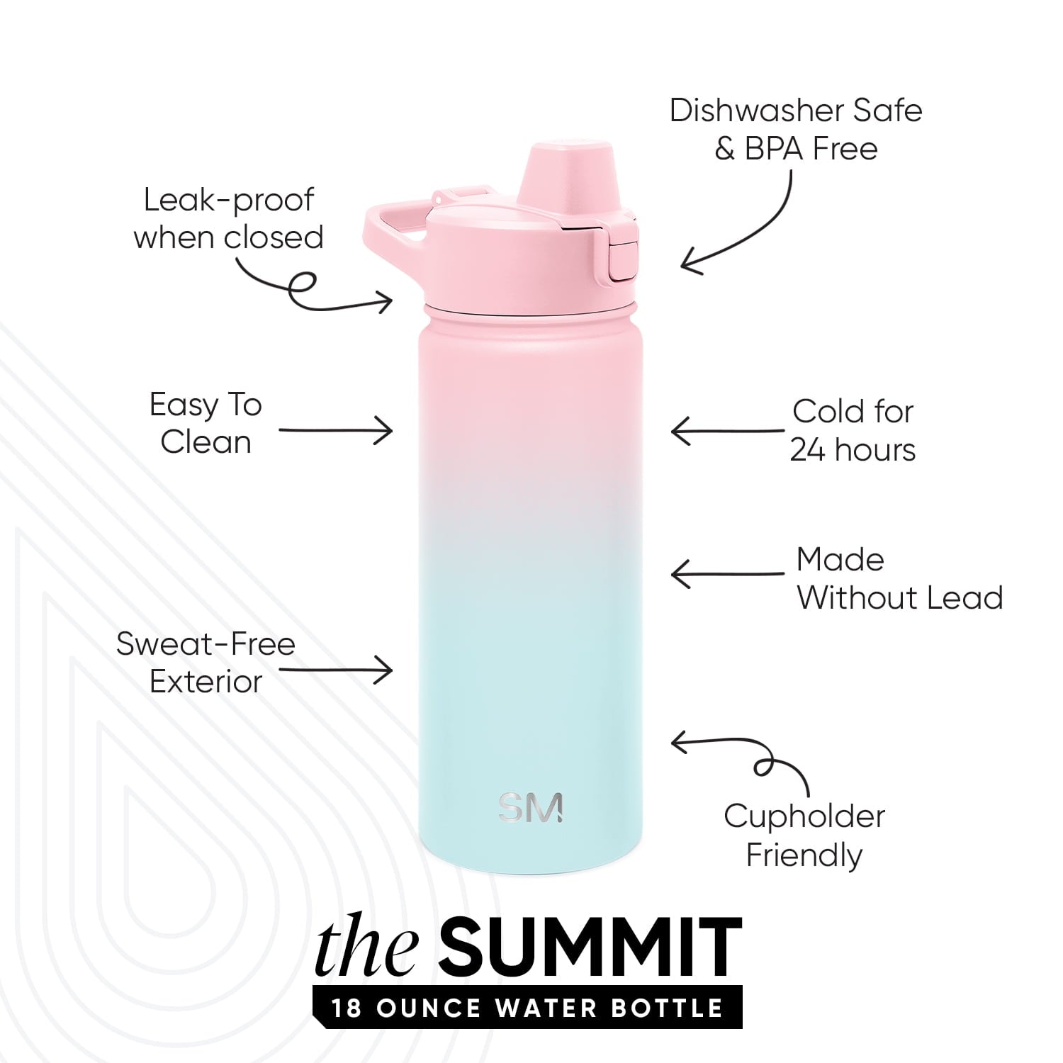 Simple Modern 18 fl oz Insulated Stainless Steel Summit Water Bottle with Covered Silicone Straw Lid | Sweet Taffy M395V