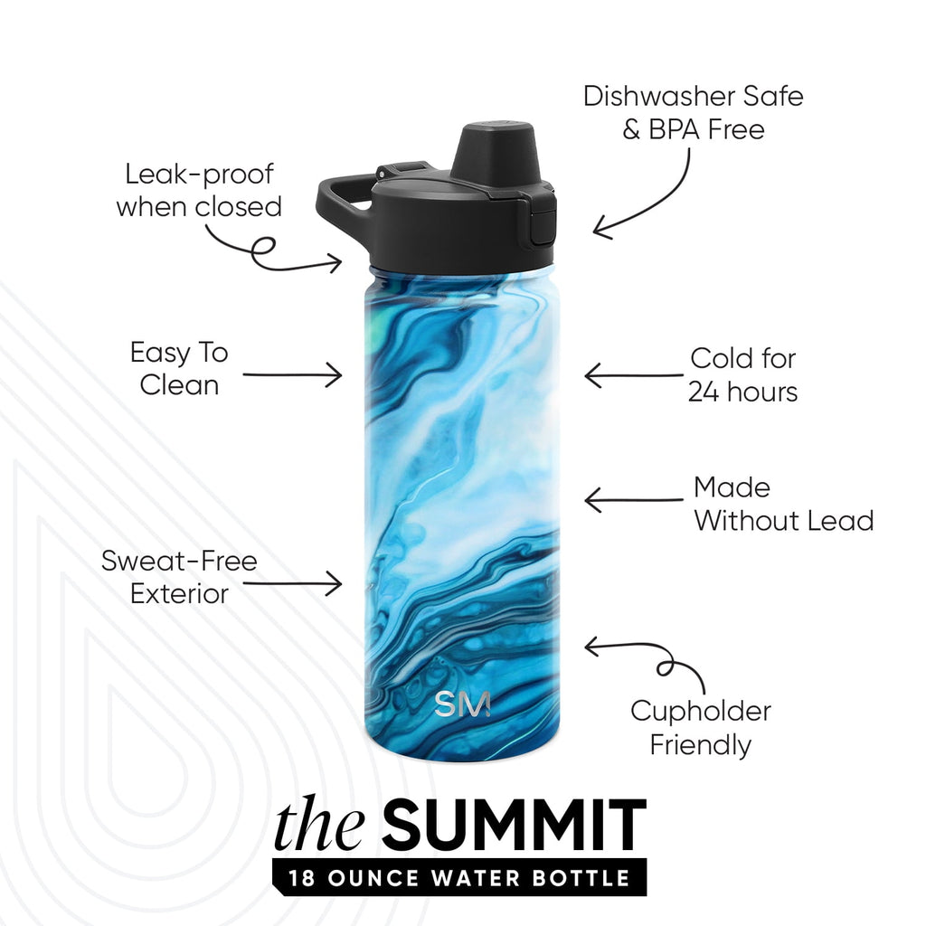 Simple Modern 18 fl oz Insulated Stainless Steel Summit Water Bottle with Covered Silicone Straw Lid | Sweet Taffy M395V