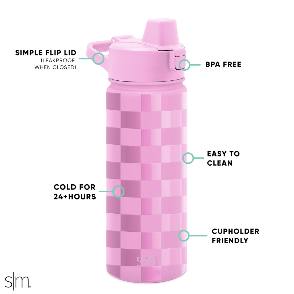 Simple Modern 18 fl oz Insulated Stainless Steel Summit Water Bottle with Covered Silicone Straw Lid | Sweet Taffy M395V